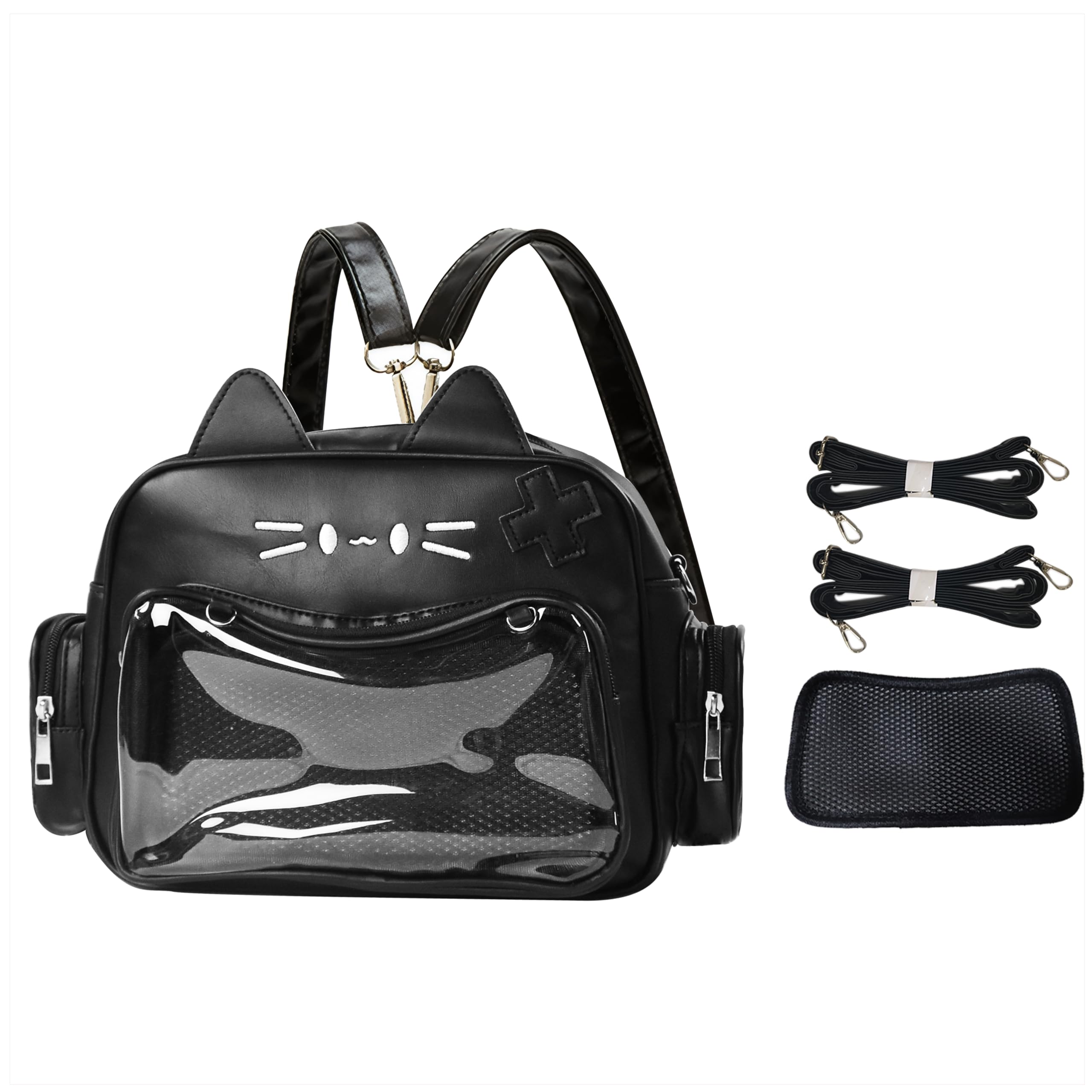 Lifelix Kawaii Ita Bag Cat Backpack Y2k Girl Japanese School Bag Anime Shoulder Crossbody with Pin Display (Black)