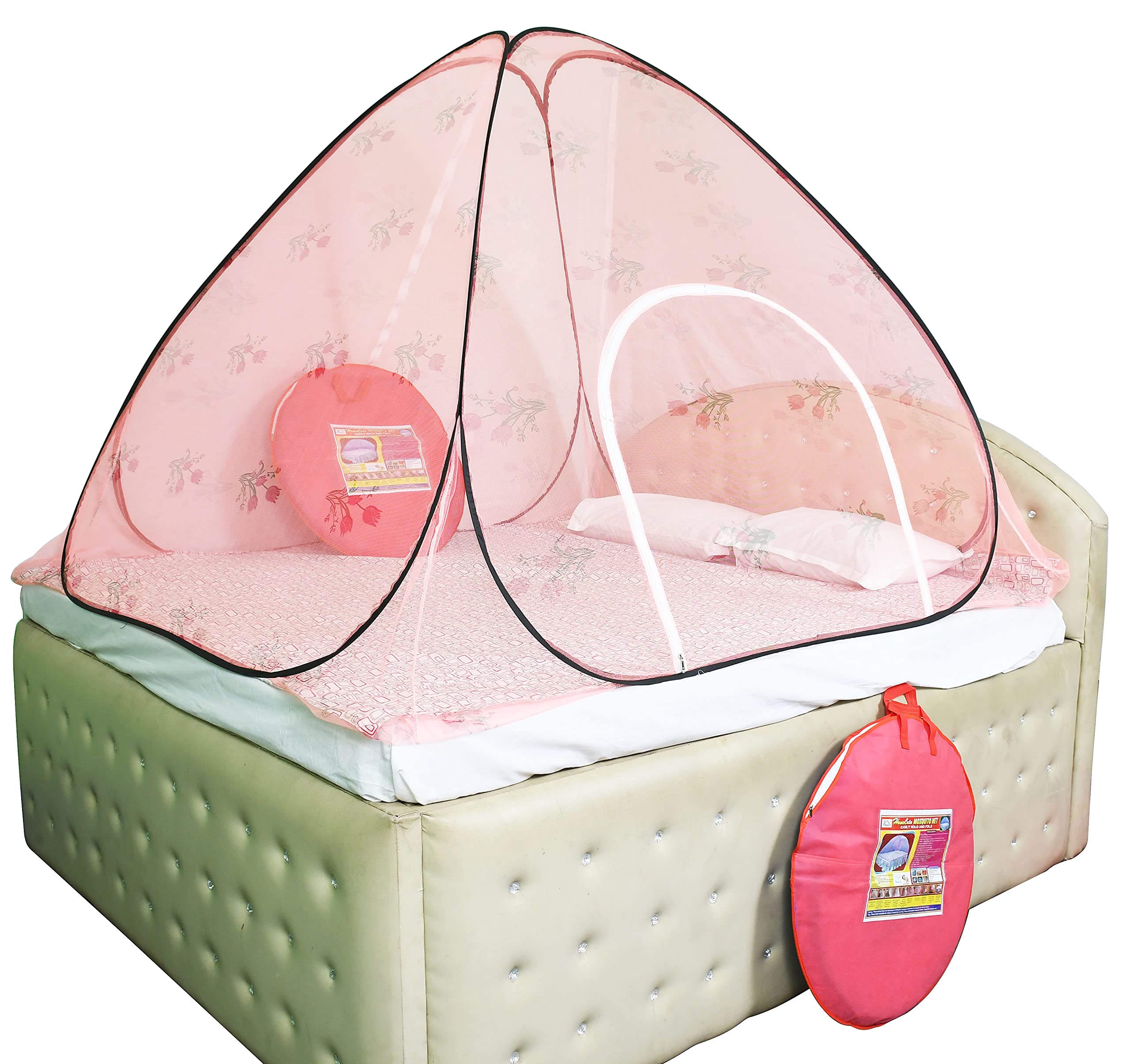 Homecute Polyester Pop Up and Foldable Double Bed (6ft X 7ft) Mosquito Net (Double Door Printed Light Pink) (B091D5N6XQ) Amazon Price History, Amazon Price Tracker