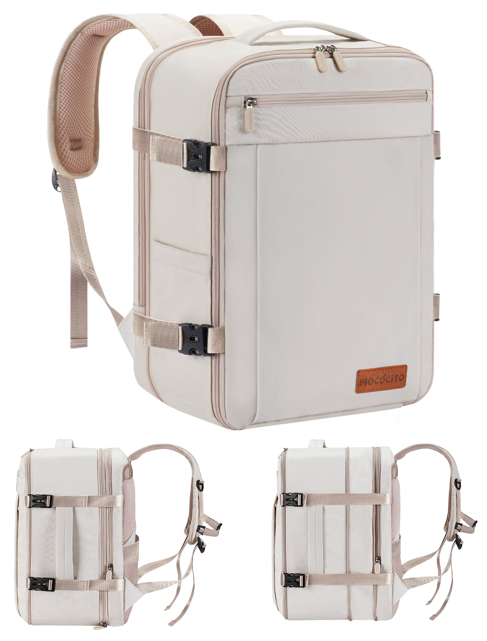 Mochila Viaje Cabina Avion 40x30x20, Maletas de Viaje Cabina para Vueling Impermeable Mochila Equipaje de Mano, 30L Mochila Hombre Mujer Travel Backpack Mochila Portatil(Beige Crema)