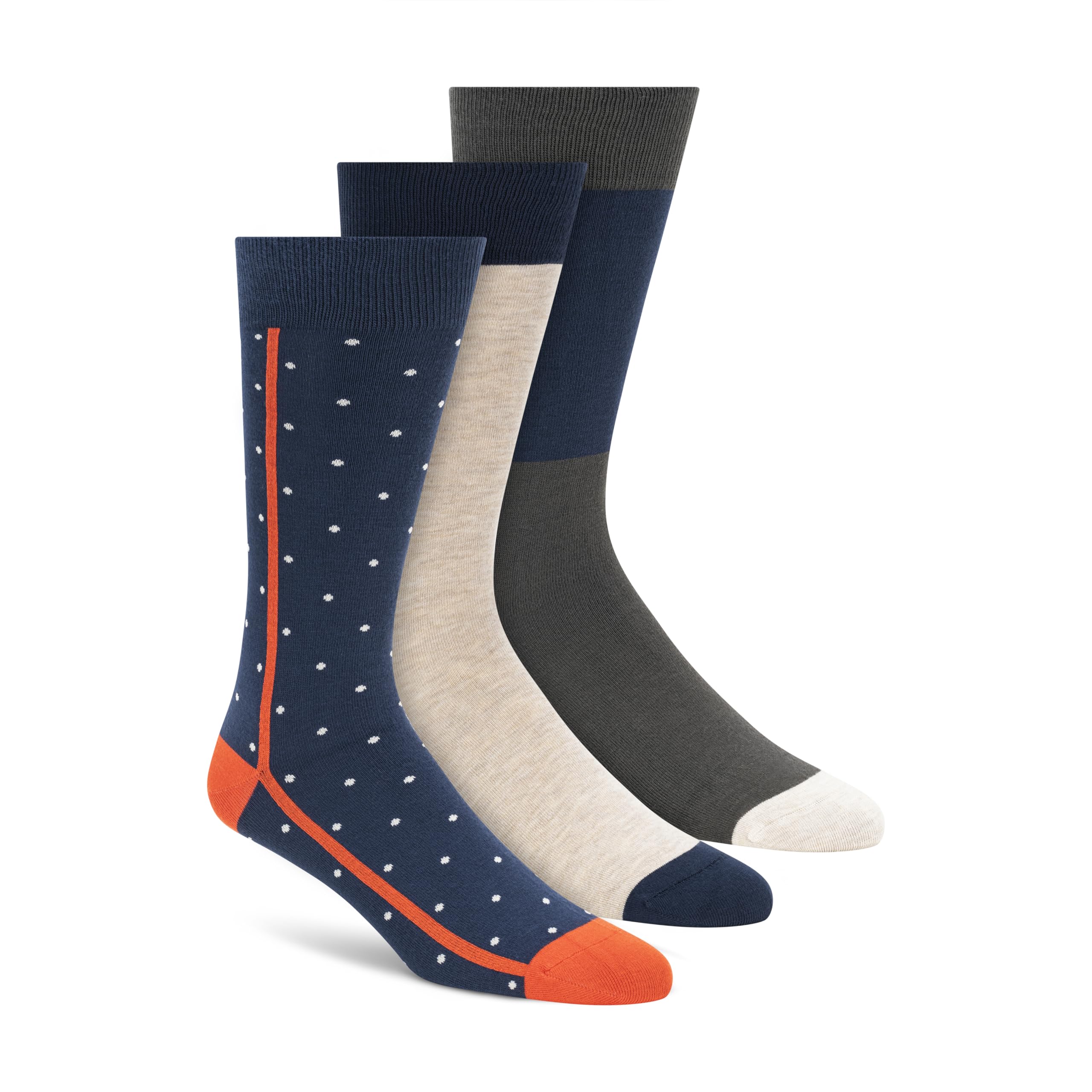 DKNY Men's 3 Pack Rayon Crew Dress Socks, Navy/Oatmeal, 9-13 UK
