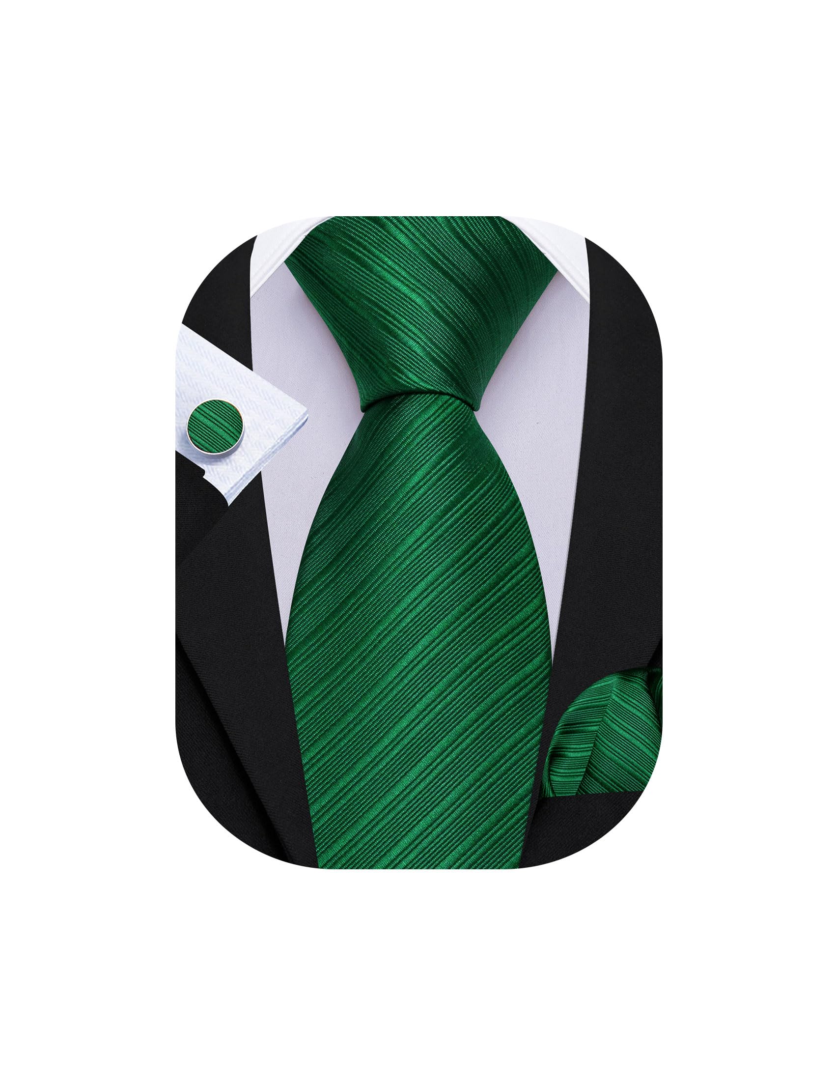 Barry.Wang Solid Striped Tie for Men Silk Necktie Pocket Square Cufflinks