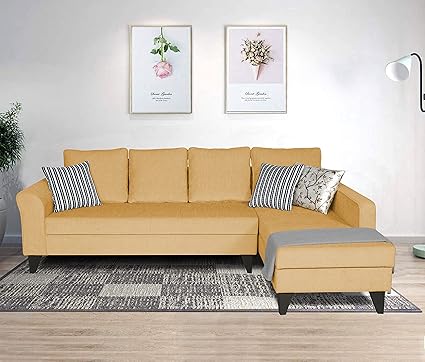 Adorn India Maddox L Shape 6 Seater Sofa Set Plain - Right Hand Side (Beige)