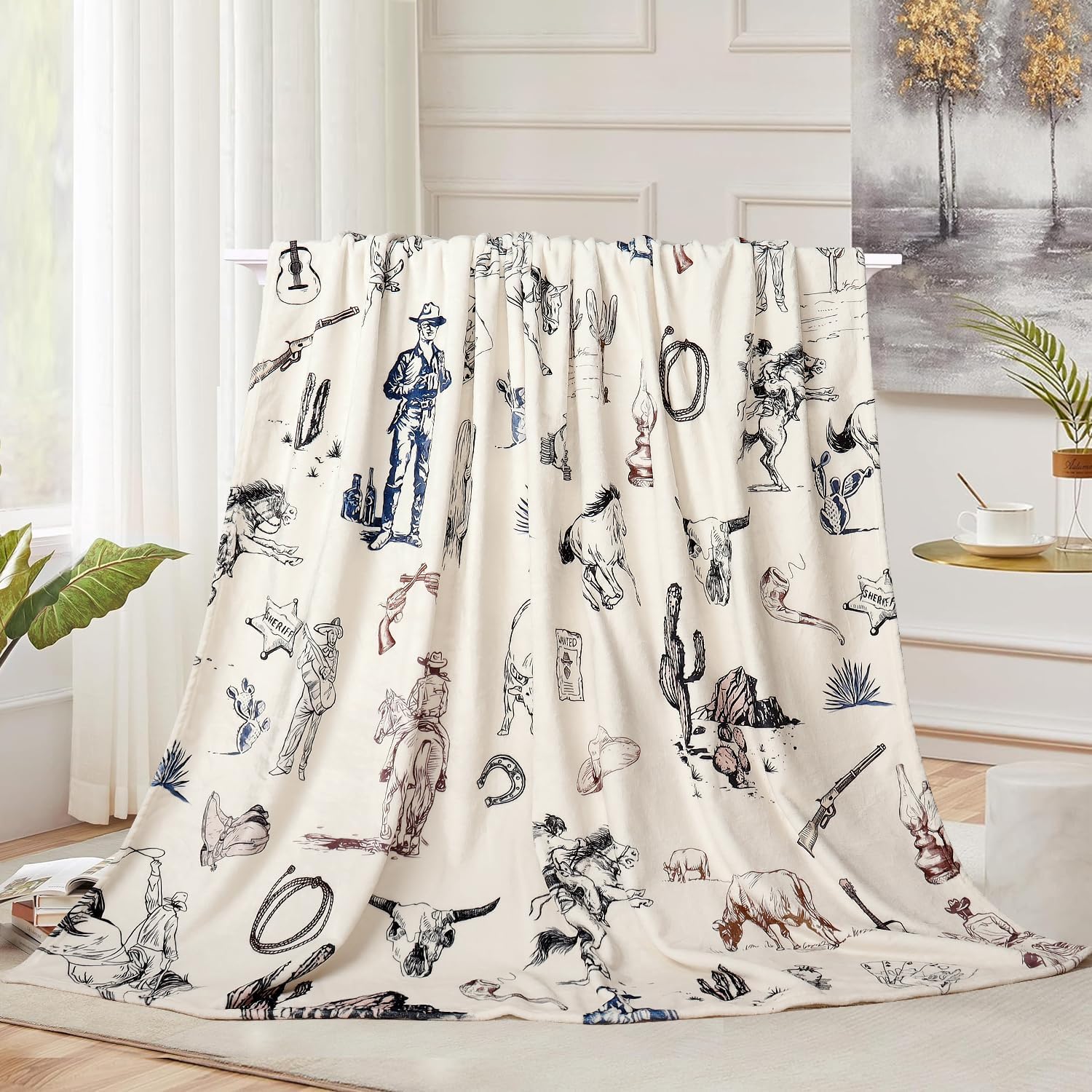 Western Cowboy Throw Blanket Wild West Cowboy Fleece Blanket American West Farmhouse Country Wrangler Blankets Flannel Warm Soft Cozy Fluffy Throw Blankets for Couch Sofa Bed 50x60 Inch - Image 3