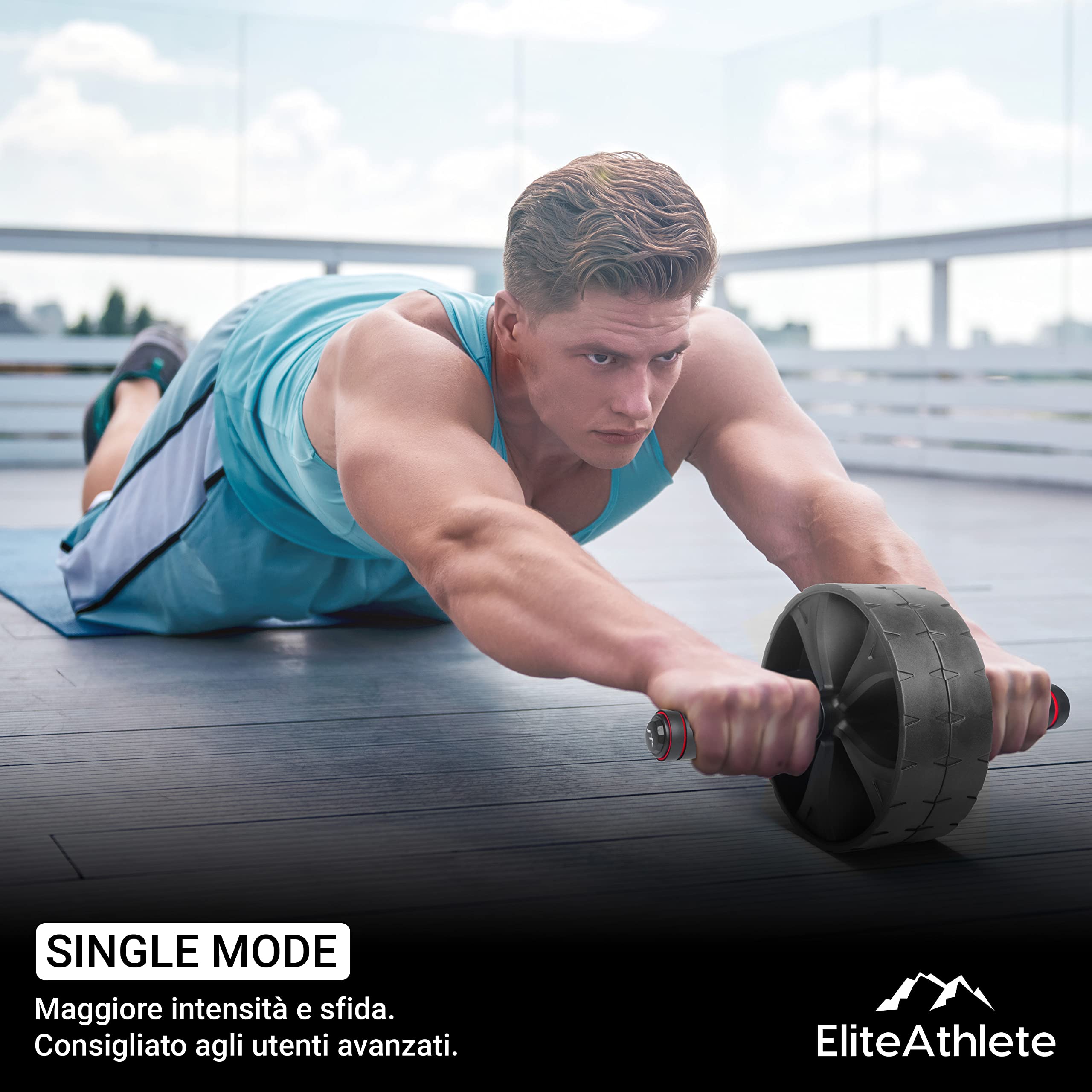EliteAthlete AB Wheel Roller - Rullo per addominali a casa, con tappetino imbottito per ginocchia