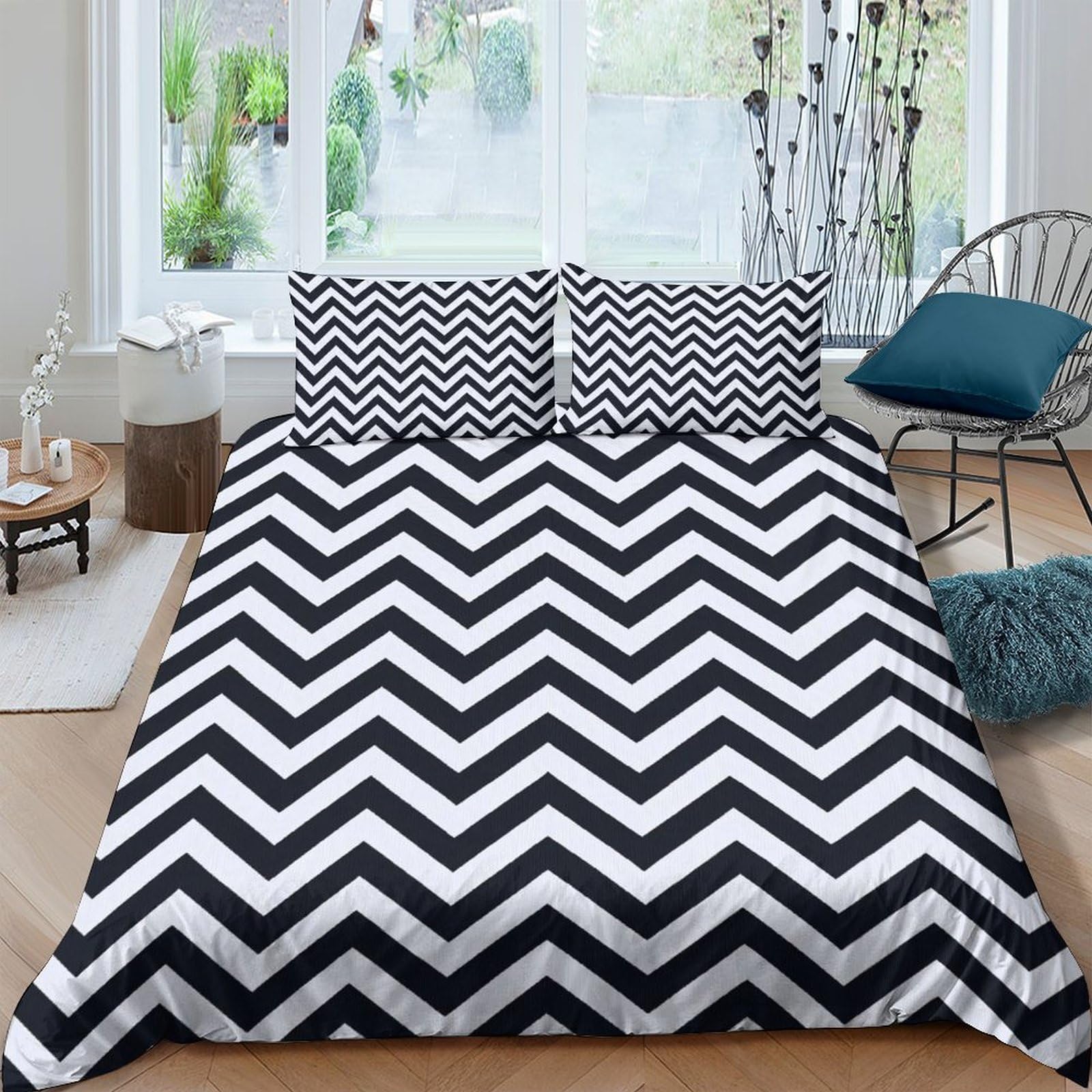 Ctjqhvkz Style-3 3D Printed Black White Chevron Fitted Sheet Microfiber Soft Breathable Zigzag Mattress Cover For Bedroom Home Decor Single（135X200cm）