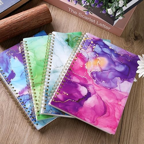 Miniatura 5 de HEYPLACE 4 cuadernos de espiral de tapa dura, cuadernos en espiral, diseño de mármol, cuadernos con rayas universitarias para mujeres, regalo,