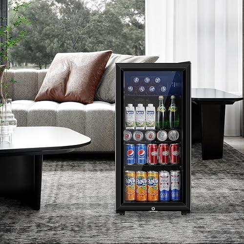 Miniatura 6 de Refrigerador de bebidas, mini refrigerador de 3.2 pies cúbicos con puerta doble de vidrio, enfriador para refrescos, cerveza o vino para el hogar,
