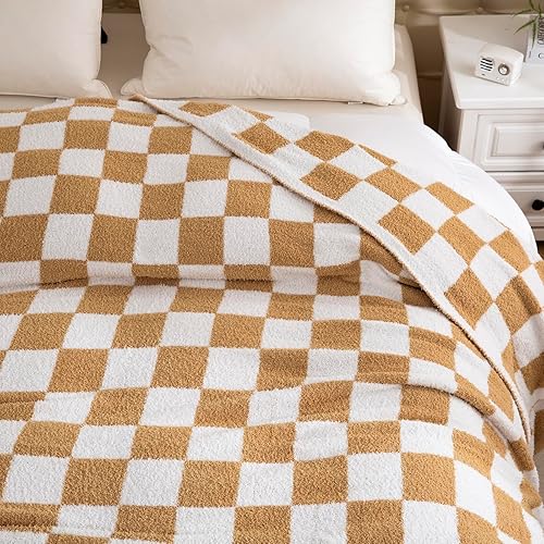 Miniatura 2 de YIRUIO Throw Blankets Checkerboard Grid Chessboard Gingham Warmer Comfort Reversible Microfiber Shaggy Cozy Decor for Home Bed Couch (Burnt Orange,