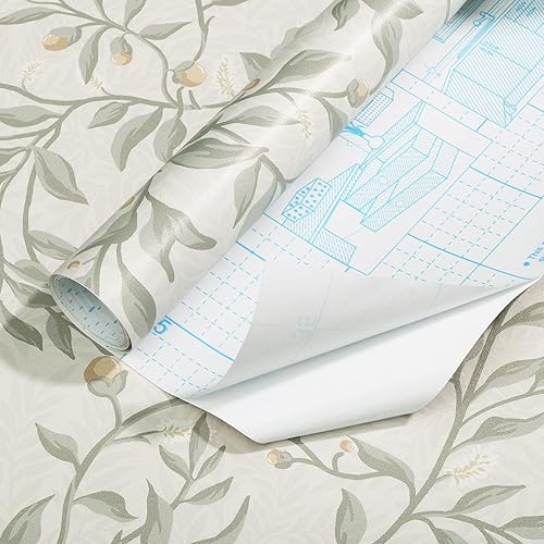 Miniatura 5 de Guvana Papel de contacto de hojas de 16.14 x 78.7 pulgadas, papel tapiz floral para despegar y pegar, papel tapiz con patrón de hojasfloresfrutas,