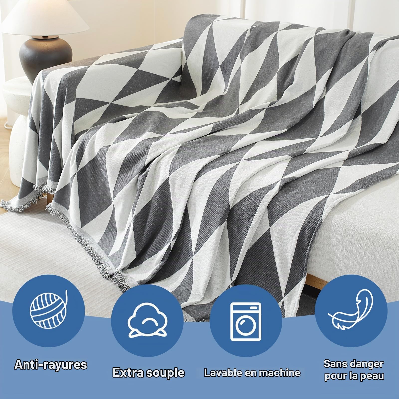 Ystyle Couvre Canapé, 180x340 CM, Jeté De Canapé Grande Taille, Gris Foncé