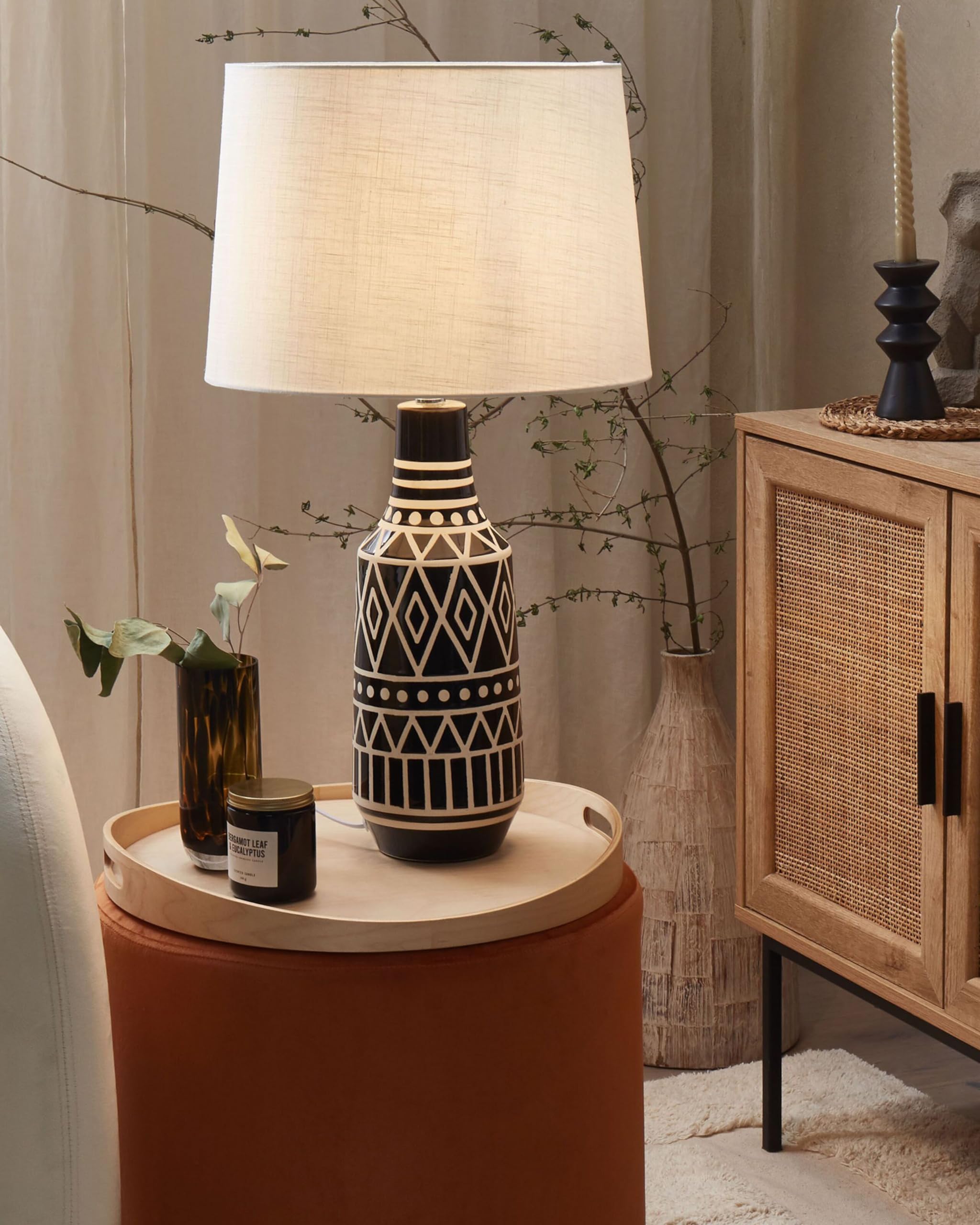 Lampada da tavolo nera in ceramica illuminazione da comodino 68 cm Shabelle