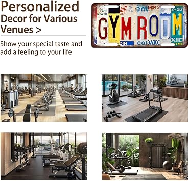 Vintage License Plate Wall Decor GYM Room Tin Sign for Home Office Garage Bar Restaurant Living Room Garden Yard 12 x 6 Inches (25189)
