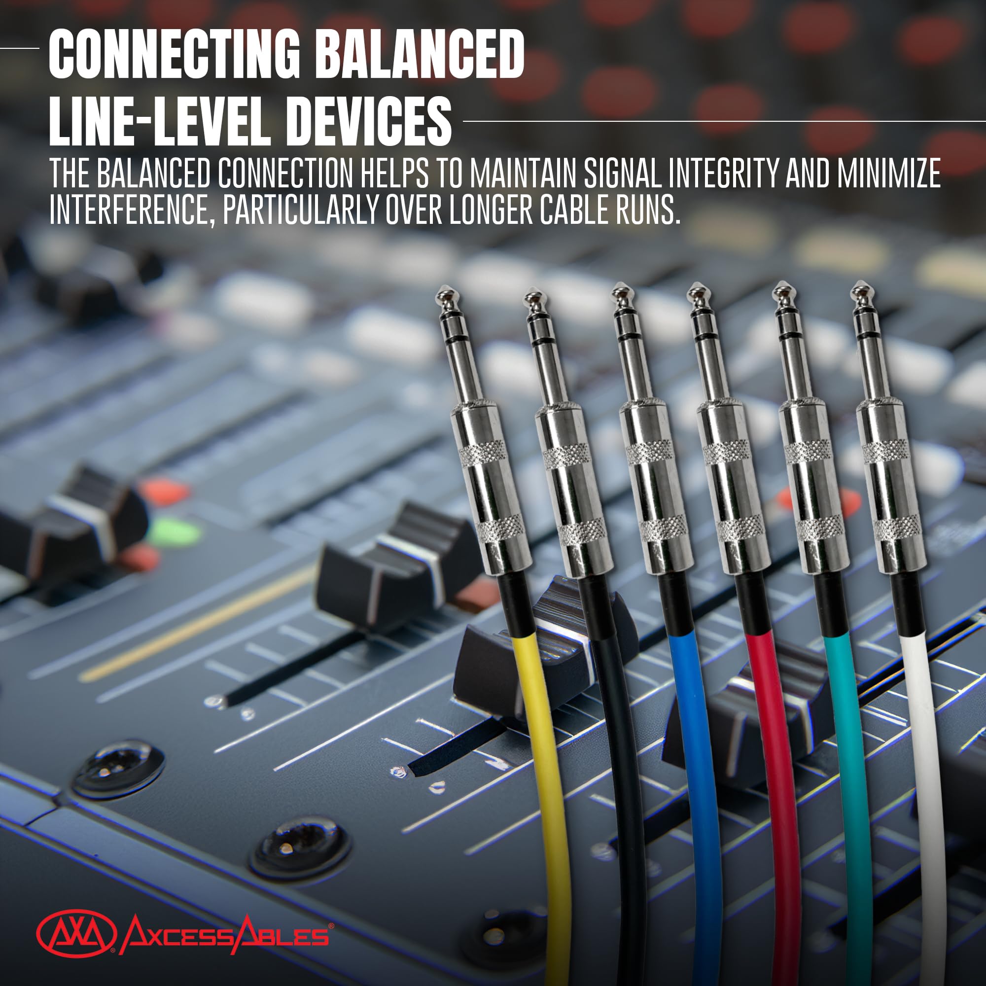 AxcessAbles TRS-auf-Audiokabel, 6,1 m, 6 m, symmetrisch, mehrfarbig, Stecker auf Stecker, Studio und Heim-Audio, 6 m