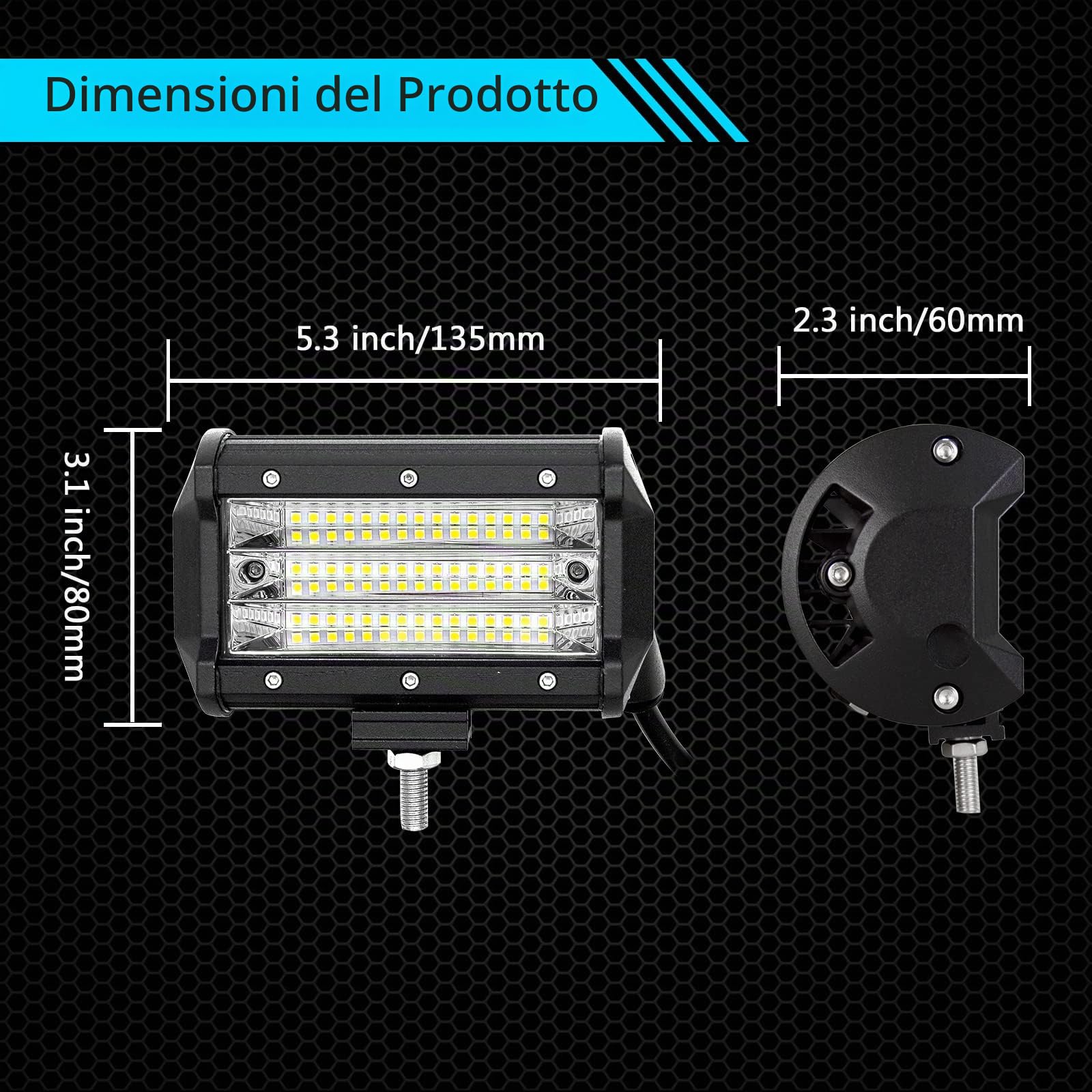 RIGIDON 52 pollici 130cm 675W curva barra led fuoristrada 12V cablaggio kit | 2x 5 pollici 135W luci di lavoro, barra luce led per auto camion SUV ATV 4x4 veicoli barca, impermeabile, 6000K, fendinebbia
