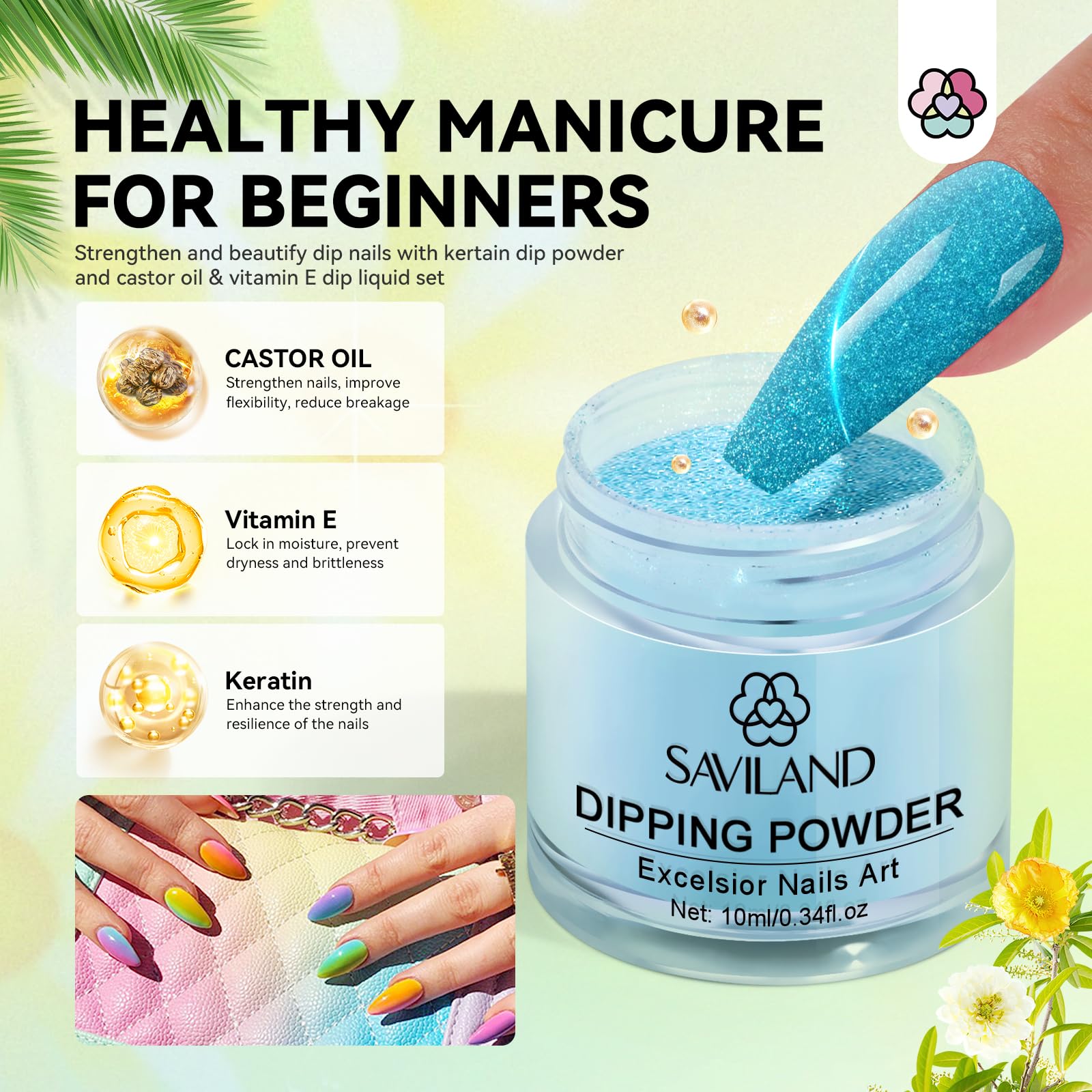 Saviland Smalto in Polvere ad Immersione per Unghie: 20 Colori Smalto in Polvere, Dip powder Nails kit, Set di Liquidi per Immersione Ricostruzione Unghie Nails Kit Regalo per Donne