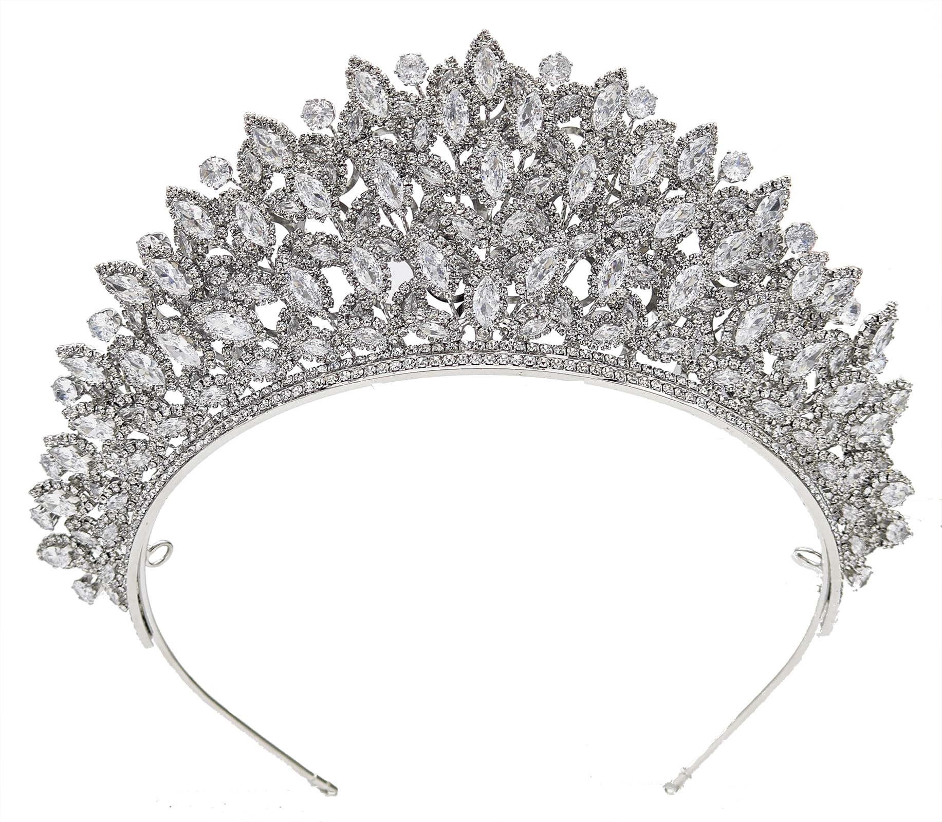 QXMYOO Tiaras y coronas de lujo para novia, circonita cúbica, concurso de boda, gran altura, quinceañera, accesorios para el cabello, regalos para mujeres, color plateado