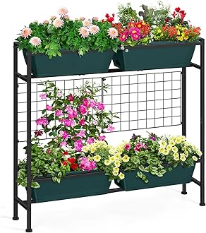 Raised Garden Bed with Legs & & Trellis 32" Tall Vertical Herb Garden Planter Indoor Outdoor Elevated Flower Beds for Gardening, Vegetables, Herbs, Patio, Balcony, Backyard, Green