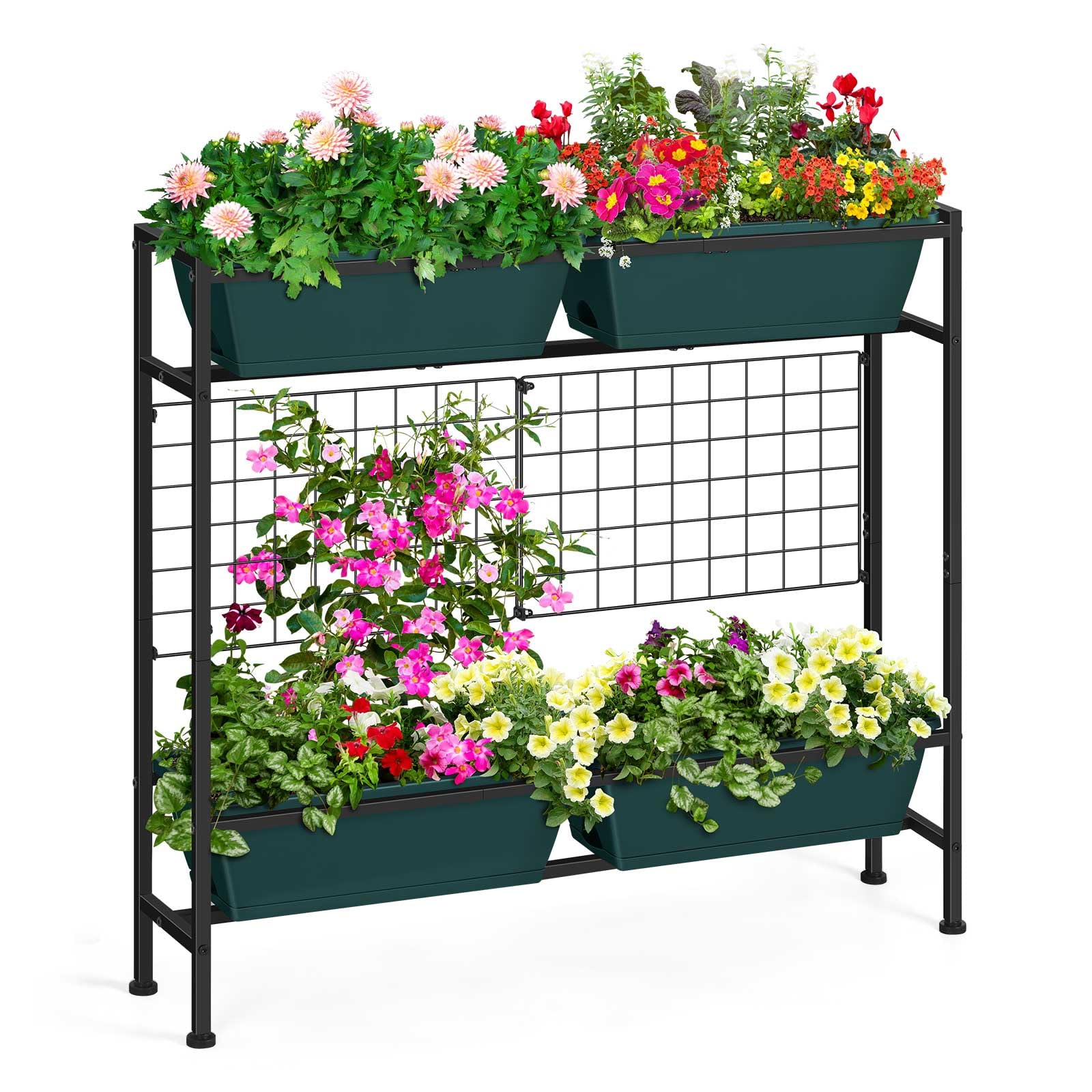 OYEAL Raised Garden Bed with Legs & & Trellis 32" Tall Vertical Herb Garden Planter Indoor Outdoor Elevated Flower Beds for Gardening, Vegetables, Herbs, Patio, Balcony, Backyard, Green