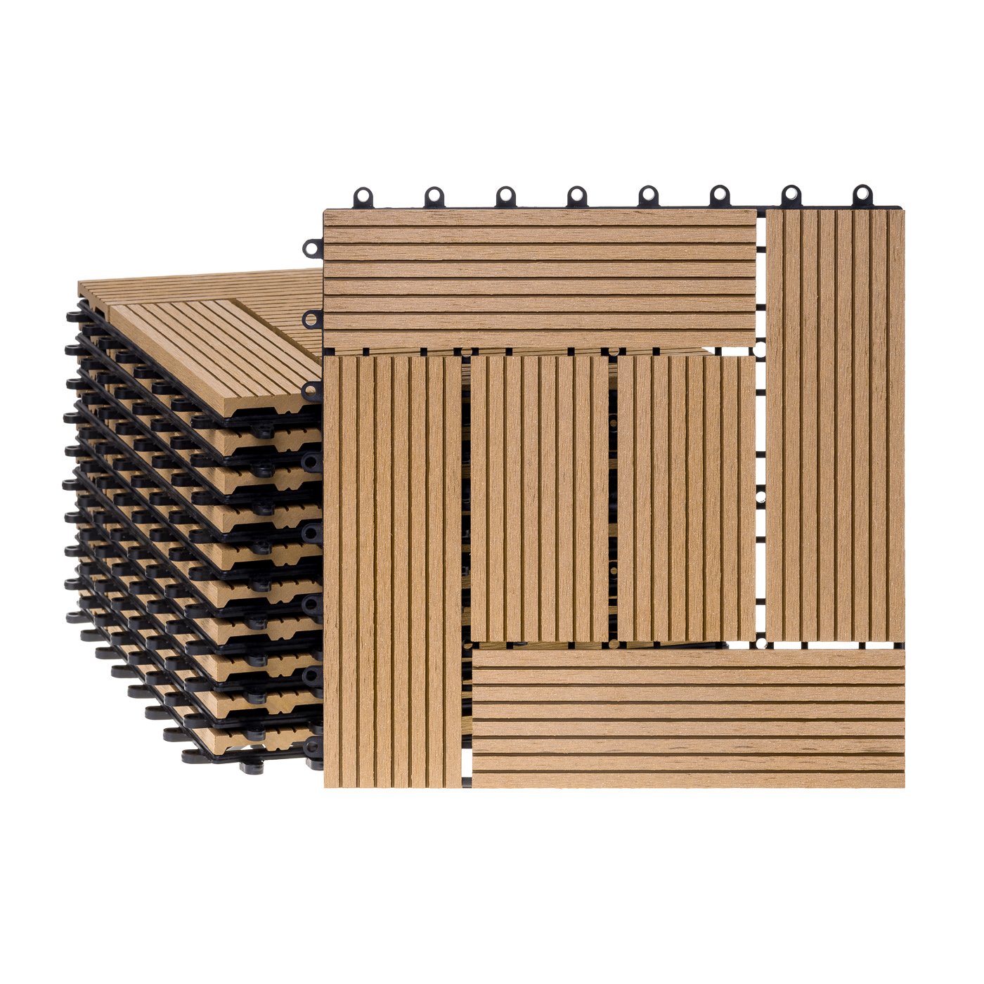 Ventanara® WPC Holz Kunststoff Fliesen Terrassenfliesen Klickfliesen Balkonfliesen 11 Stück = 1m² (30 x 30 cm, Natur Mosaik)