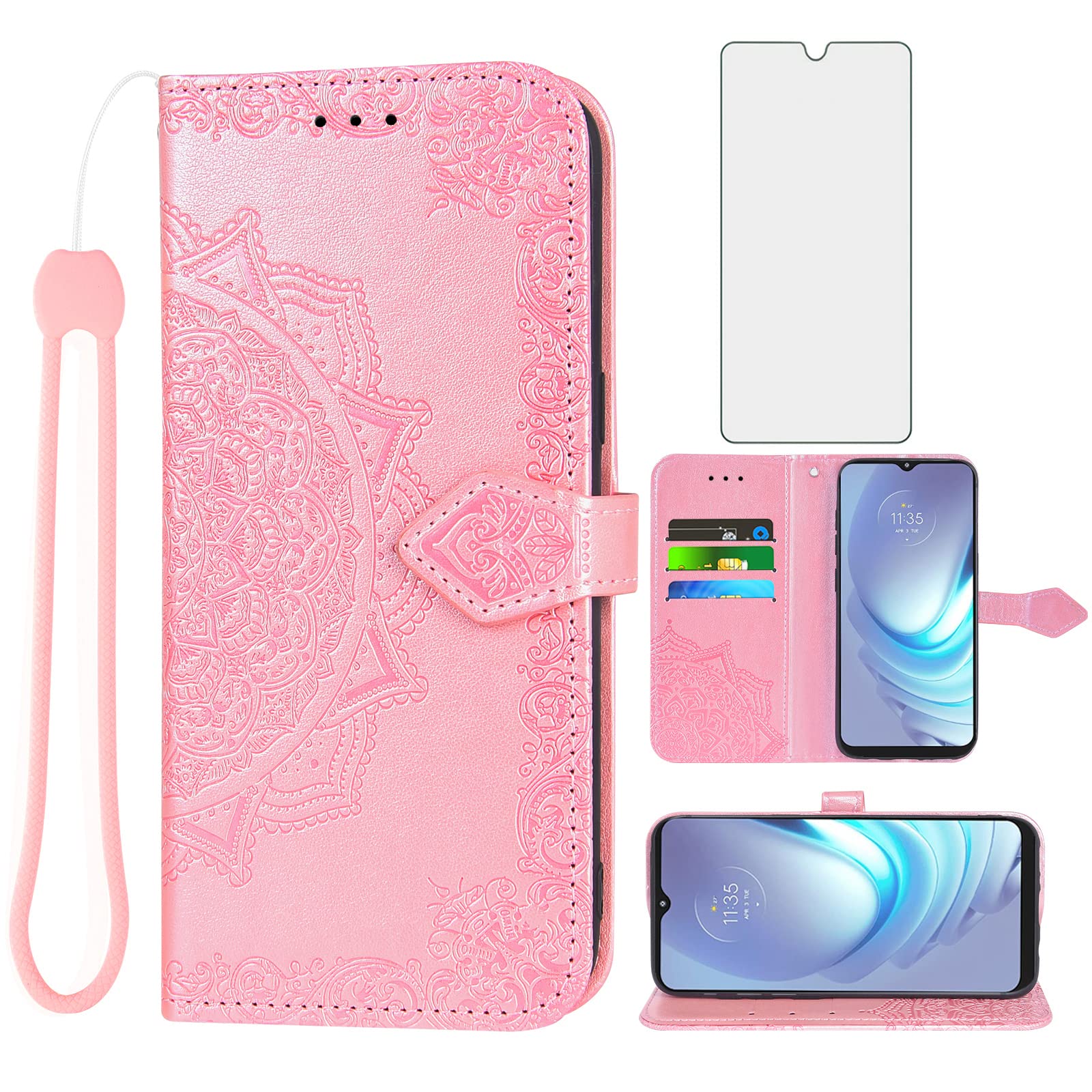 Asuwish Compatible With Motorola Moto G50 4G Wallet Case Tempered Glass