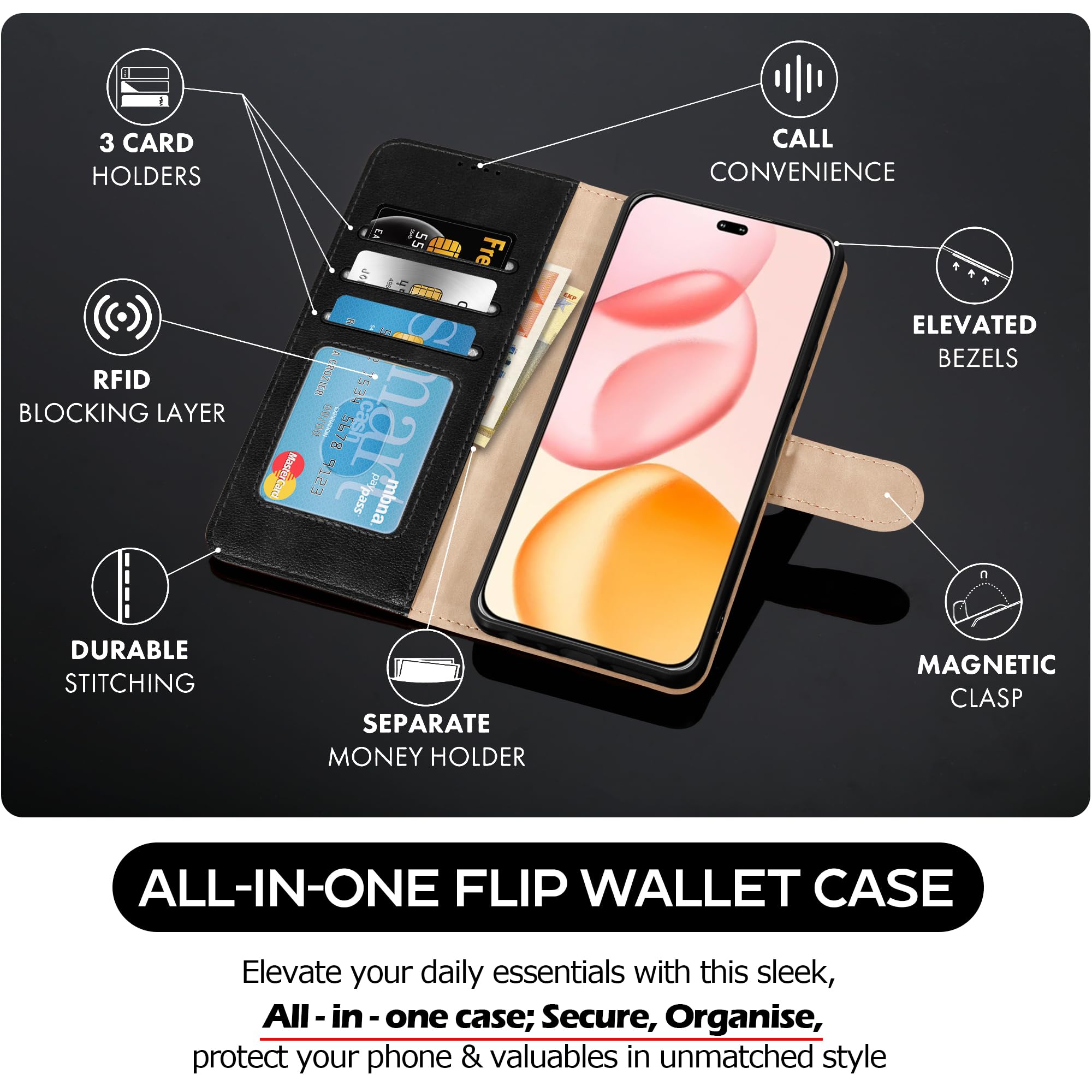 PIXFAB Case For Honor 400 Pro 5G, Leather Wallet Phone Case, Magnetic Book Flip Folio Cover [RFID Protection & Card Slots] And [Kickstand] Case Cover For Honor 400 Pro 5G - Blue