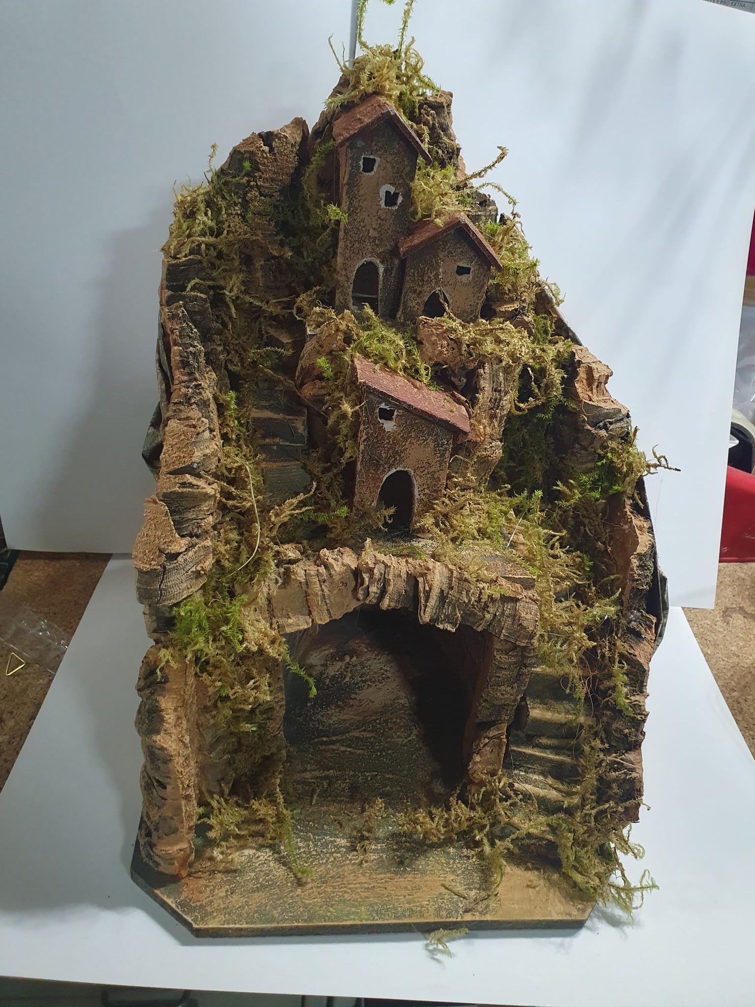 Krippe komplett Art. 1 25 x 25 cm Höhe 35 cm Holz und Kork ohne Hirten geeignet für Hirten 4 5 6 7 8 9 10 cm,