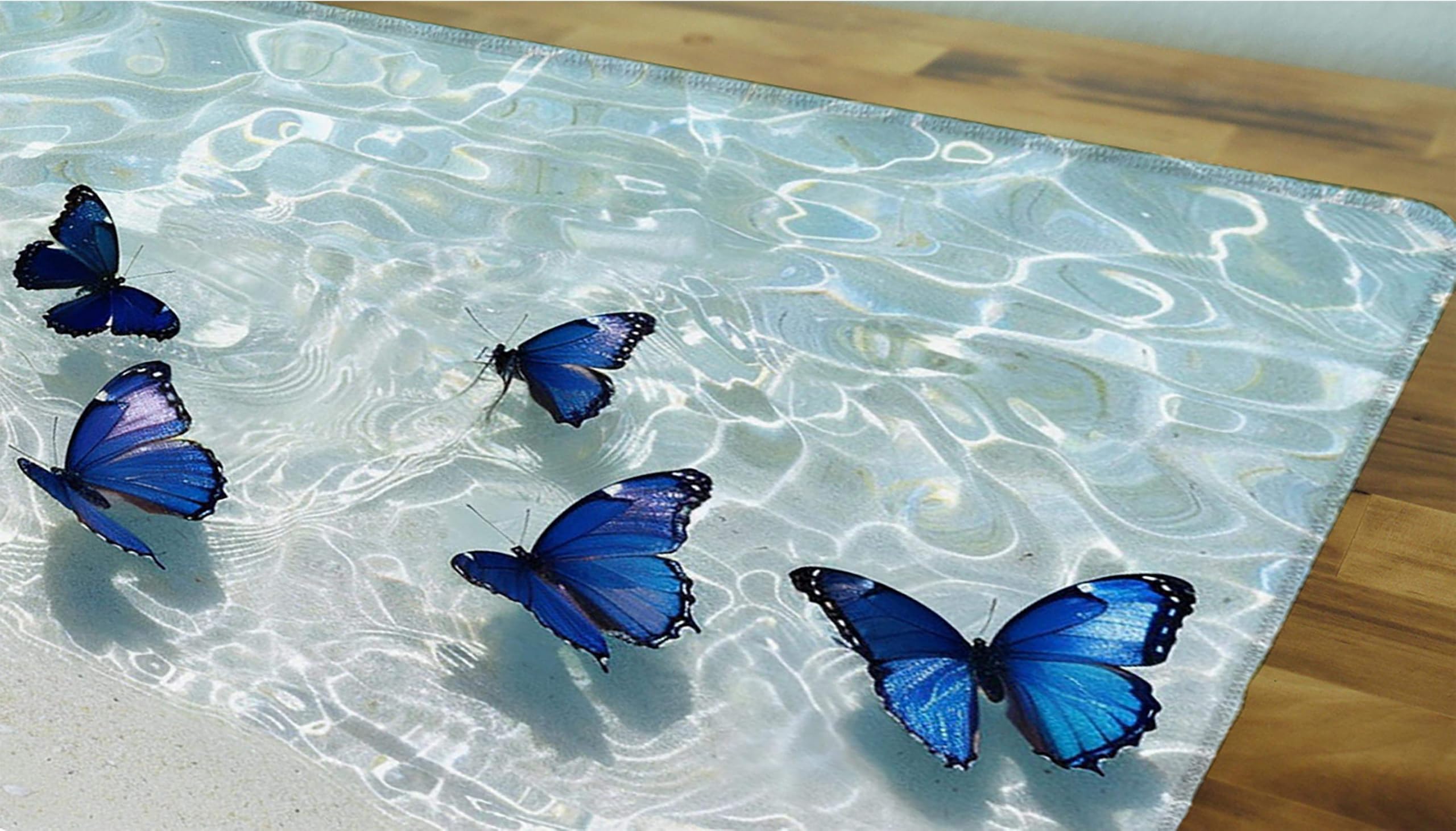 Niebieska podkładka pod mysz XXL, podkładka na biurko, 1200 x 600 cm, szyte krawędzie, podkładka pod mysz, gumowa podstawa, motyl, podkładka pod mysz, stabilna przyczepność na gładkich powierzchniach,