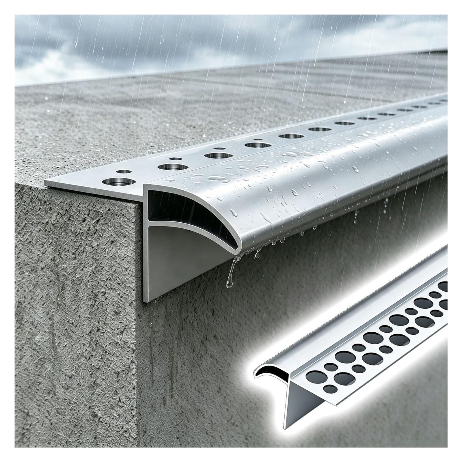 Aluminiowy Profil Okapowy Do Wykończenia Attyk I Dachów Betonowych | Zakrzywiony Nosek, Odprowadzacz Wody Deszczowej, Możliwość Nowoczesnego Malowania, Taras / Patio / Parapet / Okap Zewnętrzny