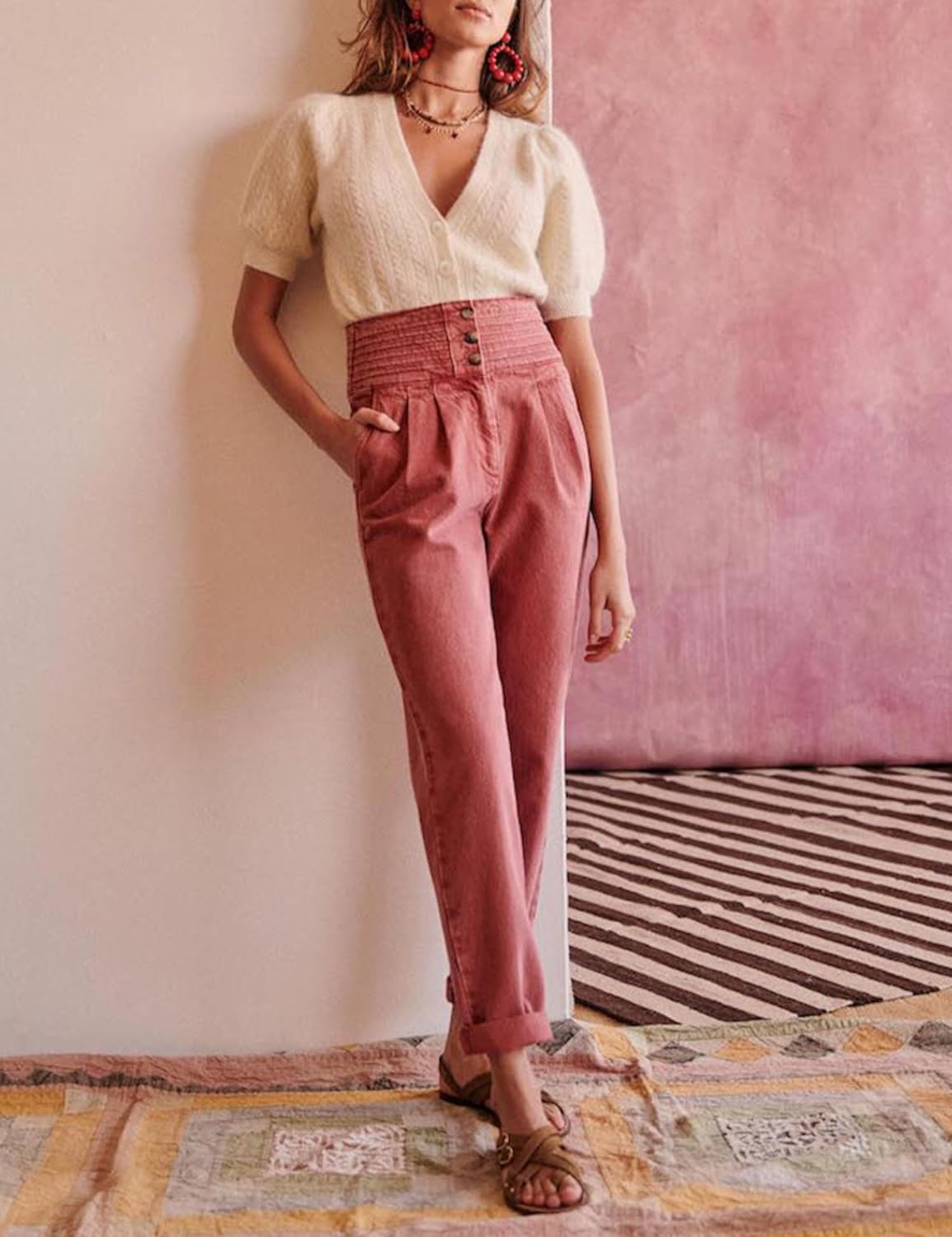 Bianstore Women's Puff Short Sleeve Sweater Casual V Neck Cardigan Tops Ribbed Knit Button Down Shirts - Image 4