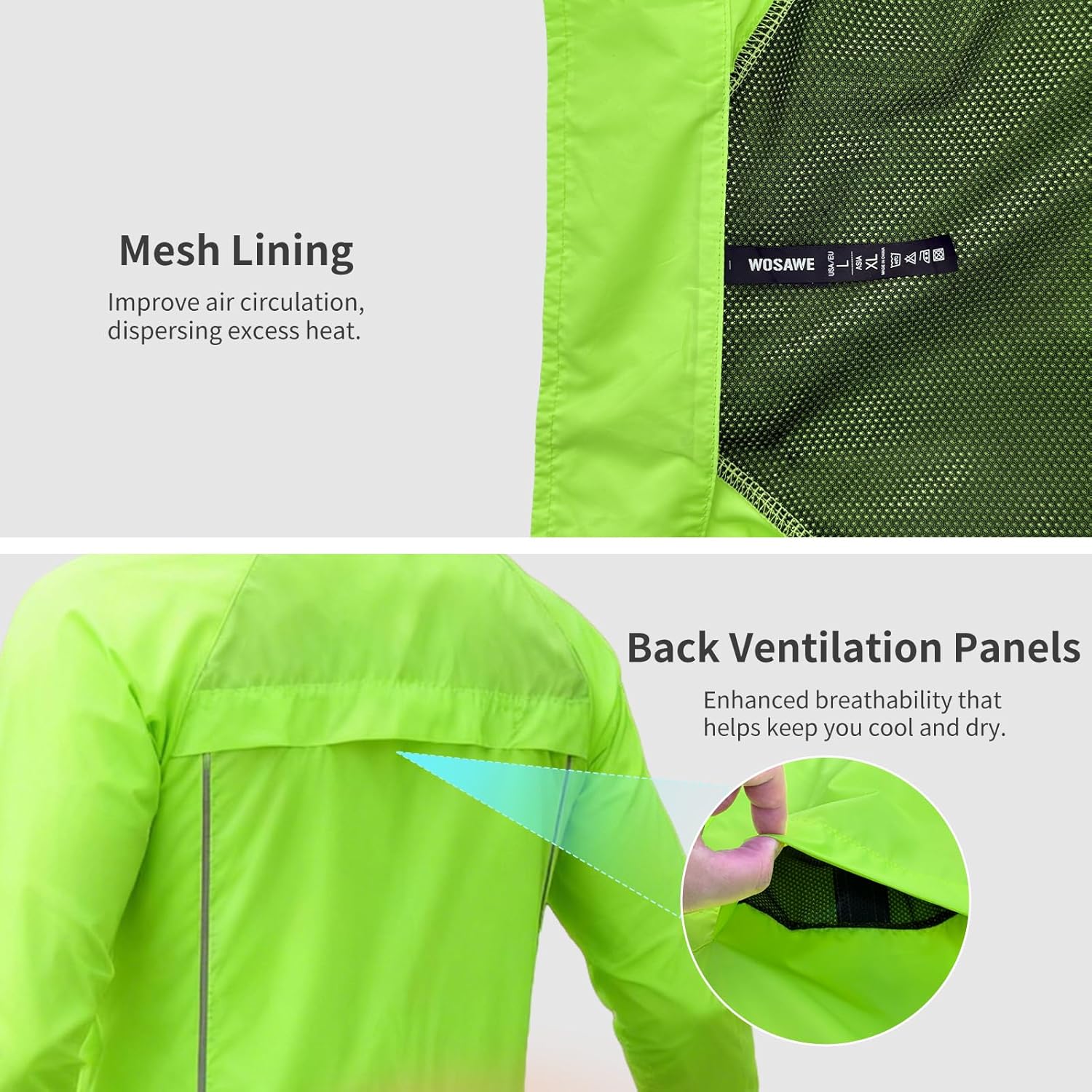 WOSAWE Men's Cycling Wind Jacket Reflective Ultralight Windbreaker - Image 4