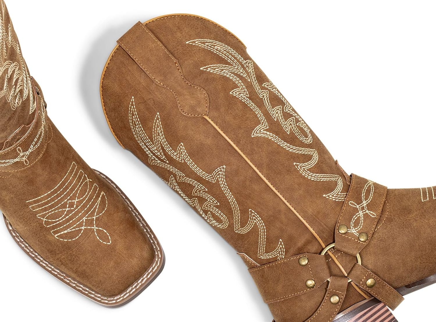 J's.o.l.e Square Toe Cowboy Boots for Women Cowgirl Boots Wide Calf Strap Western Boots