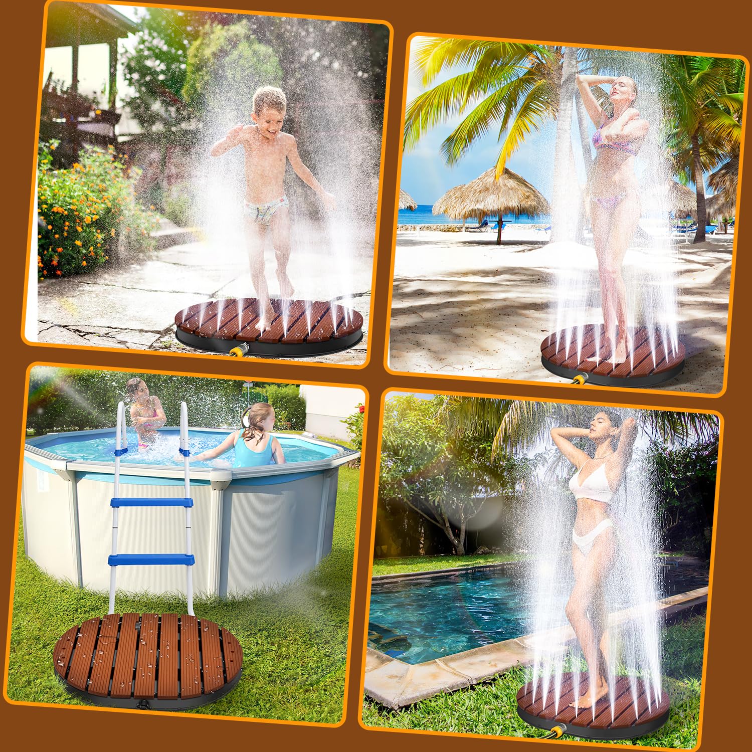 Ducha de suelo de jardín con rueda de pie y boquillas de cobre, ducha de piscina de hasta 4 m de altura de fuente, ducha exterior de aluminio, antideslizante, resistente a la intemperie