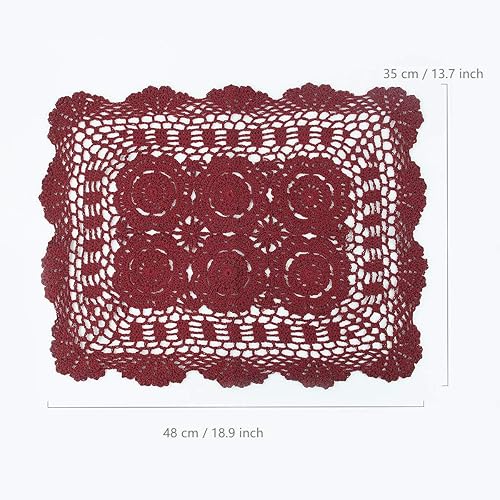 Miniatura 10 de kilofly Juego de 4 manteles individuales hechos a mano de algodón con encaje de ganchillo (juego de 4), color blanco