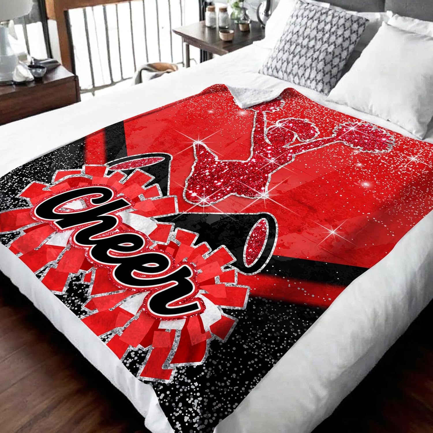 Girls Cheer Blanket, Cheerleader Throw Blankets for Kids Teens Daughter Team 40x50 Inches Cozy Soft Red Cheerleading Throw for Sofa Couch Bed Trip Camp - Image 3