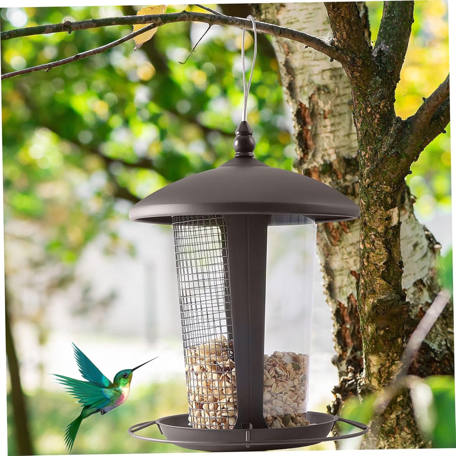 Bird Feeder 2 in 1 Hanging Bird Feeder Rainproof Squirrel Proof with Draining Hole Rotary Lock Feeders for Outdoor|Feeders