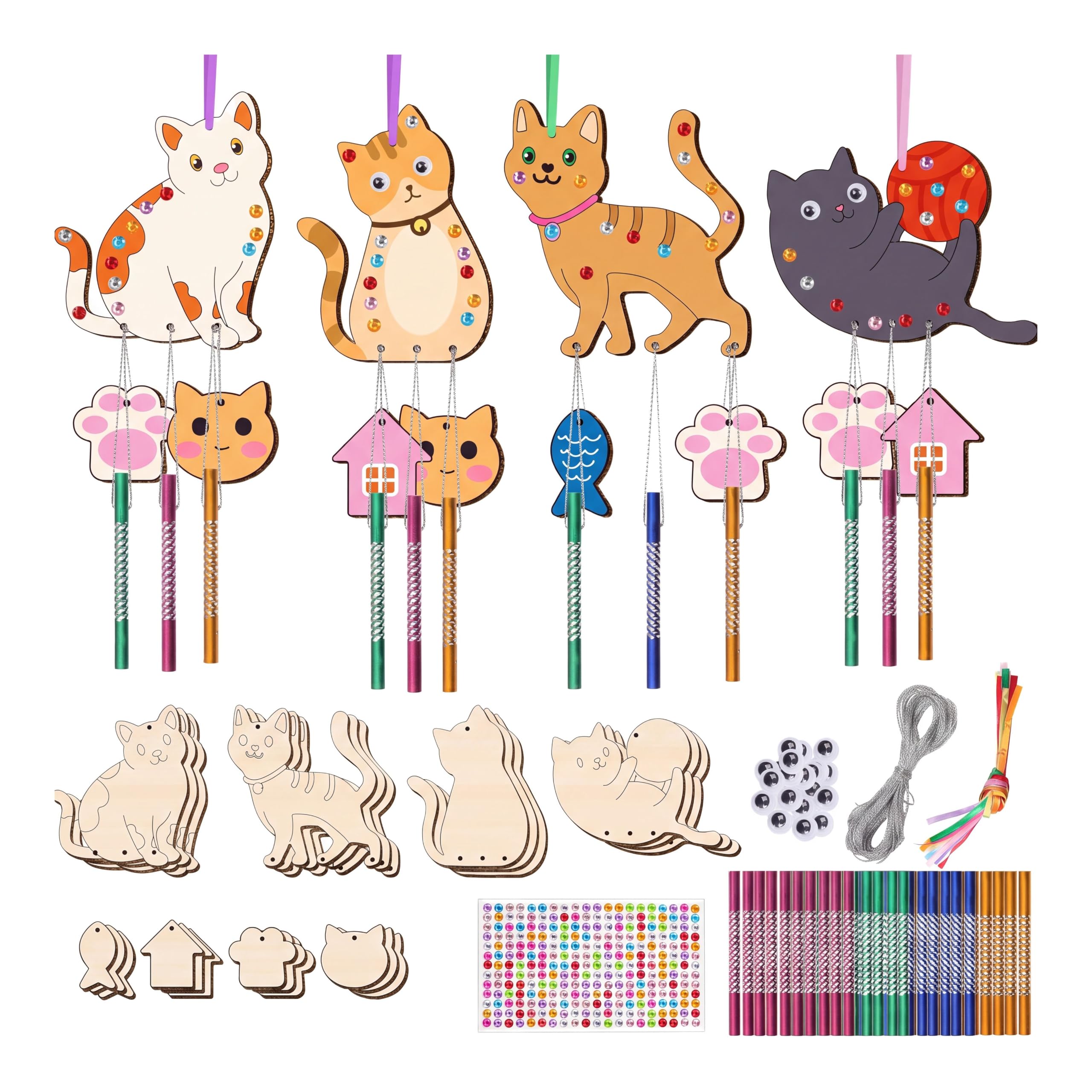 ZBKJYILF 12 Pcs Wooden Wind Chime Craft Kit, DIY Wooden Wind Chime Kit