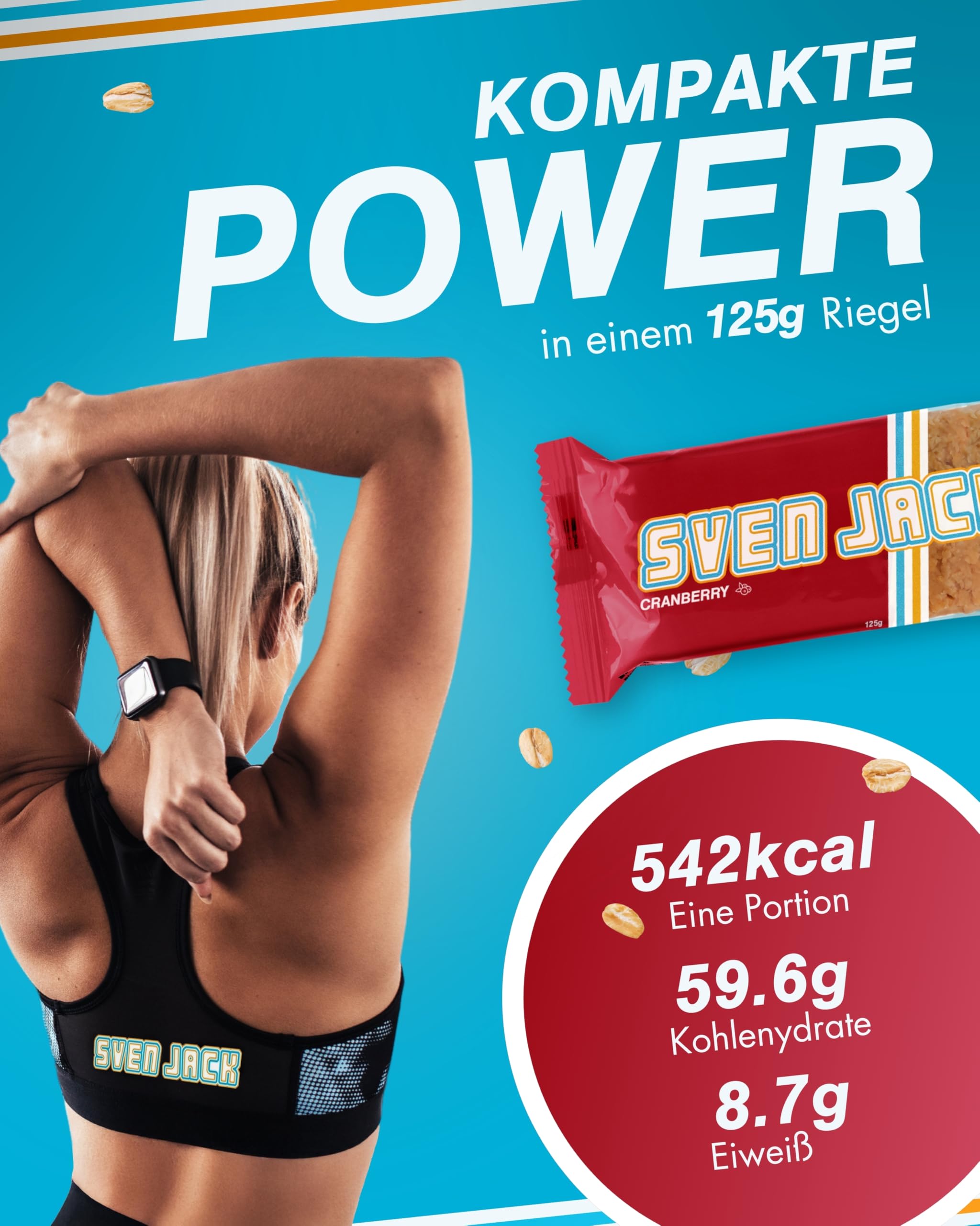 Sven Jack (Energy Cake) – Cranberry - Haferflocken Riegel mit langkettigen Kohlenhydraten, weniger Zucker & einzigartigem Geschmack – der original Fitness Flapjack & Oat Meal Snack