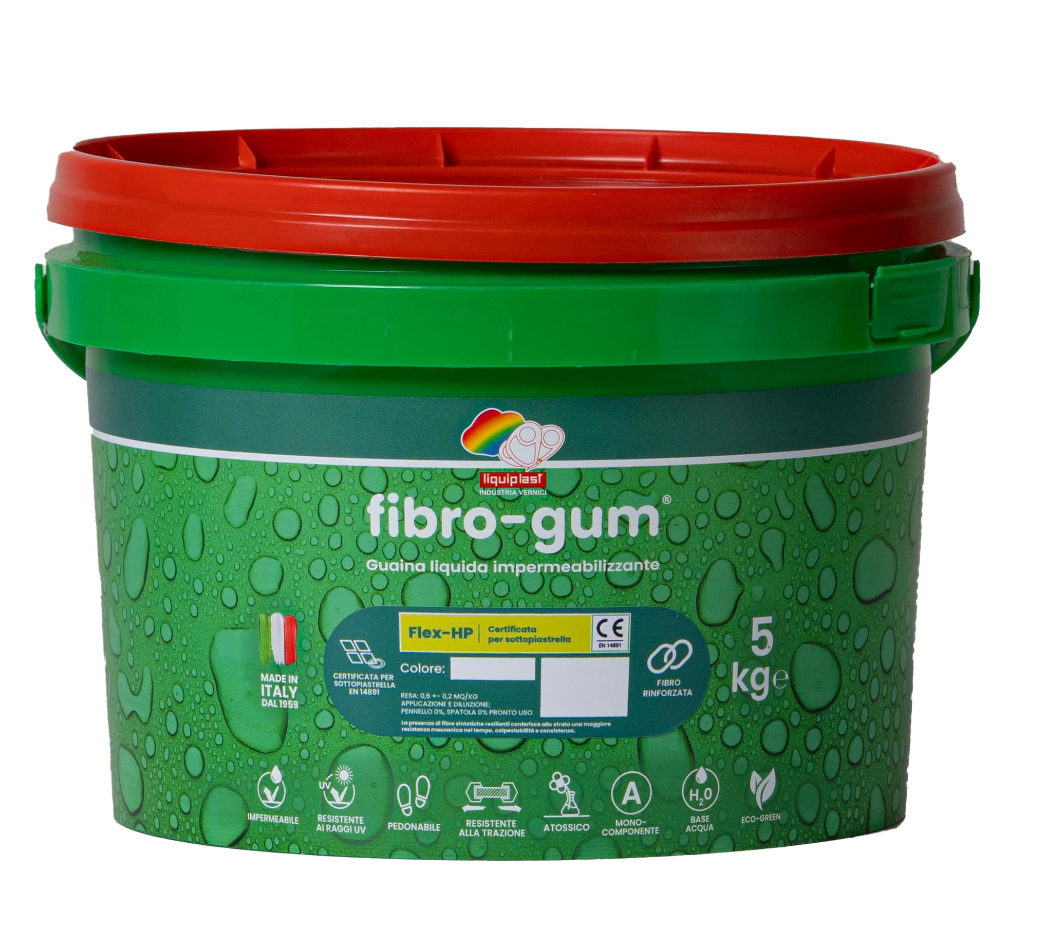 FIBROGUM FLEX HP - Membrana impermeabilizzante ad alte prestazioni FIBRORINFORZATA anche per sottopiastrella (5 kg, Rosso)