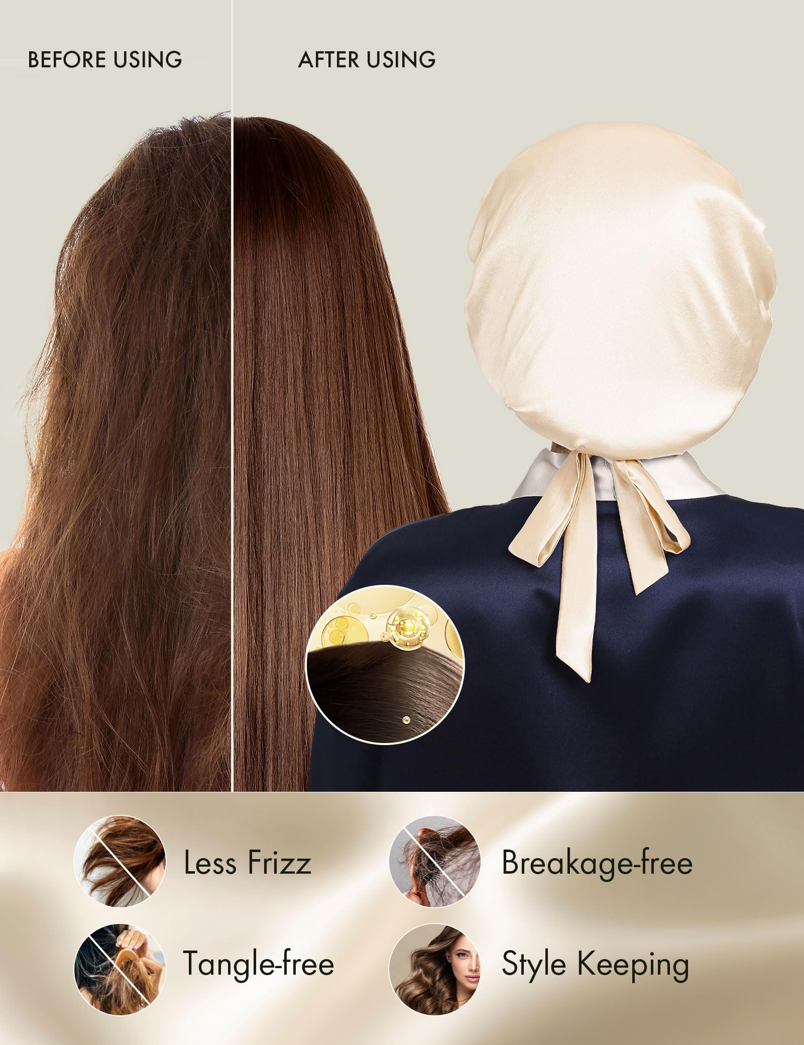 LilySilk 100% Maulbeerseide Schlafmütze rutschfest verstellbar und atmungsaktiver Kopfbedeckung Seidenhaube zum Schlafen Nachtmütze mit elastischem Band für alle Haartypen