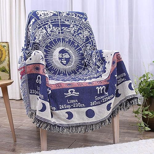 Miniatura 7 de Astrology Throw BlanketBohemian Hippie Woven Witchy Zodiac Celestial Constellation Balnket for Home Decor, Double Side CoverChair Sofa Couch(Blue,
