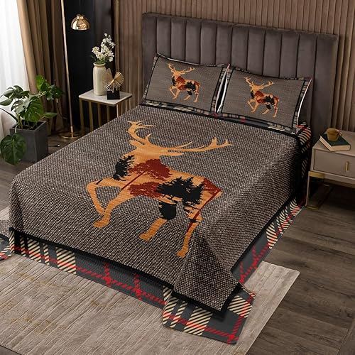 Miniatura 2 de Erosebridal Juego de edredón de ciervos de alce tamaño King, juego de colcha de animales salvajes de caza, ciervos y animales salvajes para