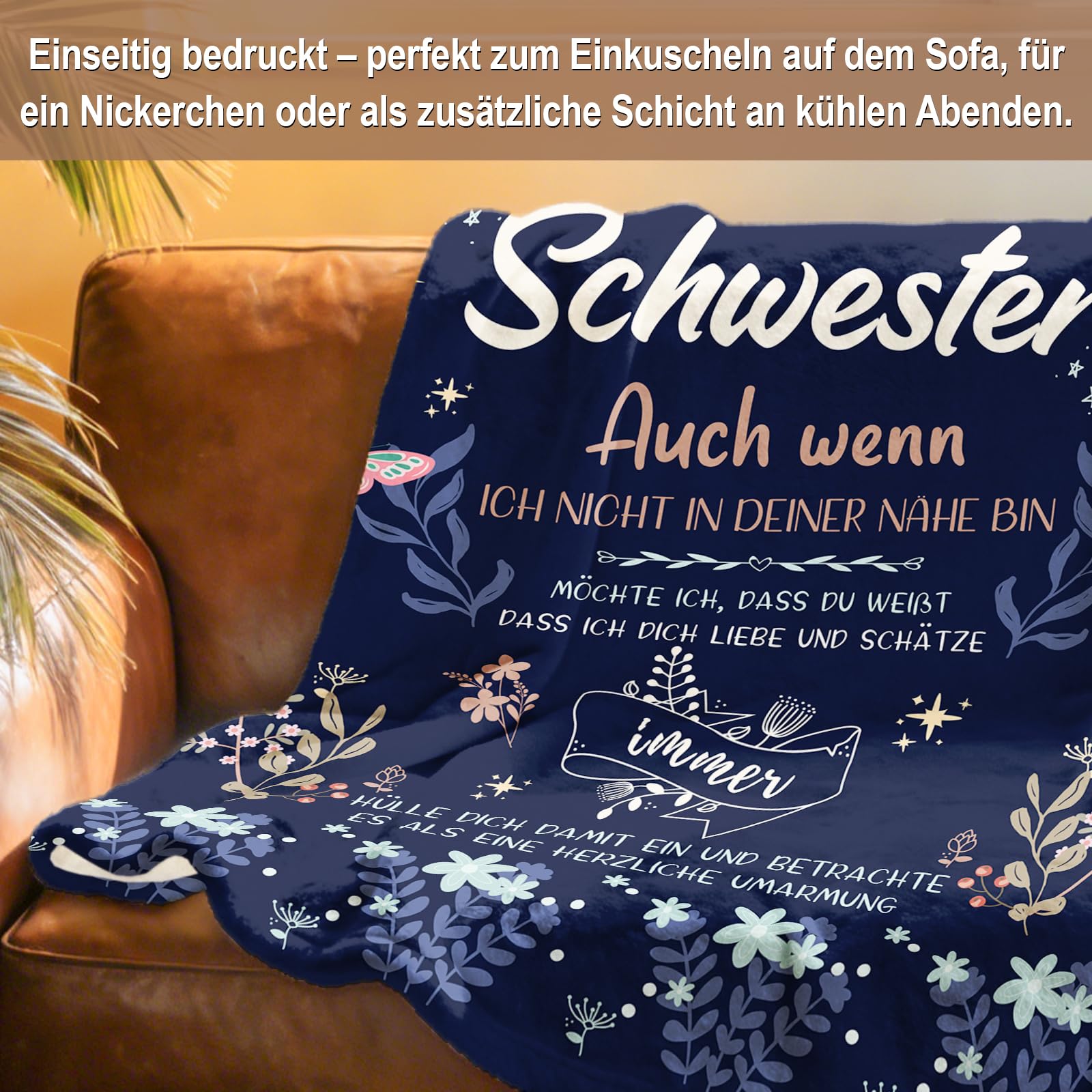 Geschenke für Schwester, Schwester Geschenk, Schwester, Schwester, Geburtstagsgeschenke, Kuscheldecken Geschenke, Schwester Decke 152cm x 127cm(Marineblau)
