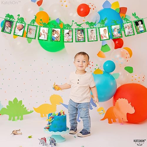 Miniatura 9 de KatchOn, Cartel de fotos de cumpleaños de dinosaurio verde con purpurina, grande, 10 pies, preencordado, sin bricolaje, pancarta de dinosaurio