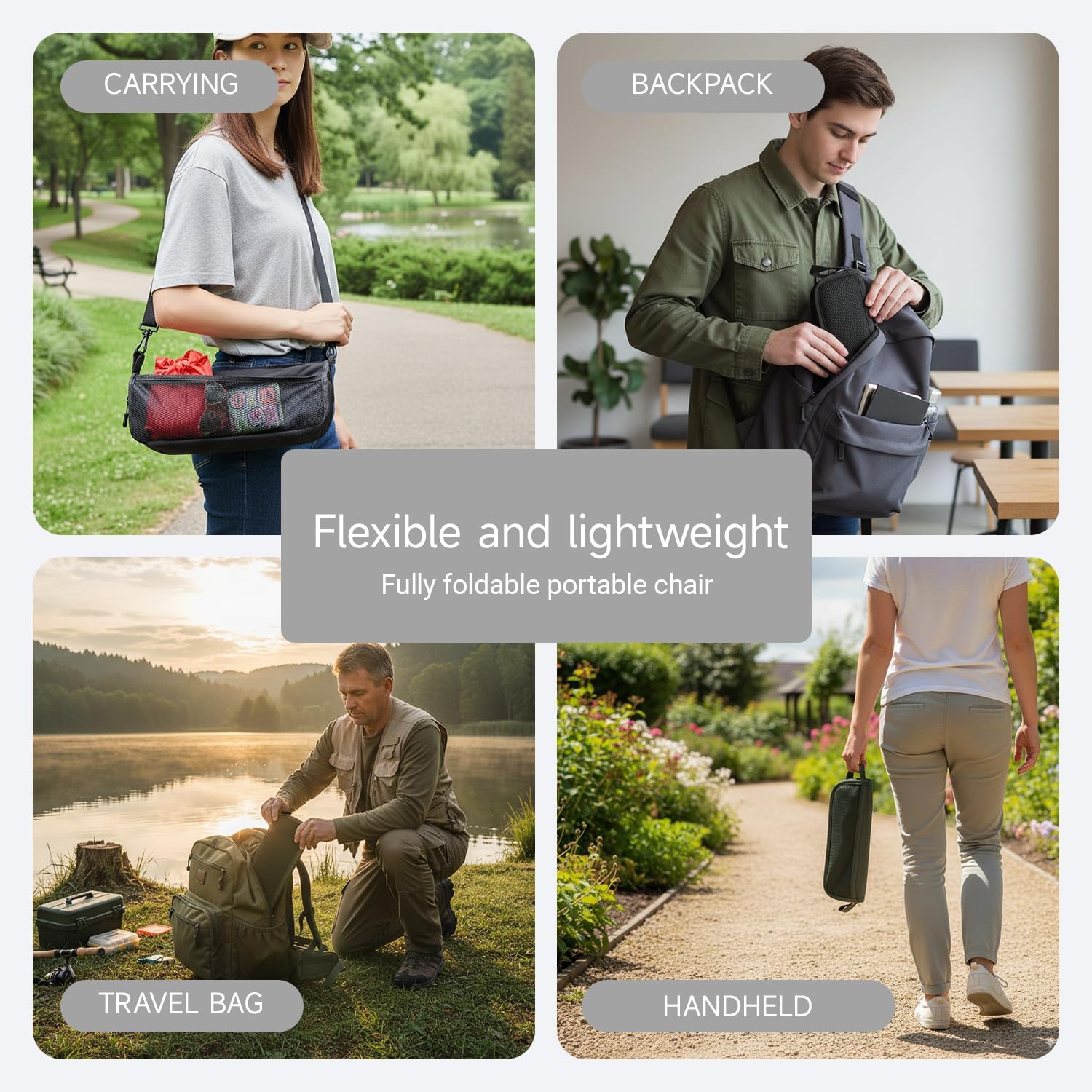 2 Pack 13 x 10.6 Inch Portable Folding Camp Stool, Metal Frame with Storage Mesh, Foldable Backpack Stool for Adults Lightweight Outdoor Seating for Camping Fishing Hiking Up to 265 LBS (Black)