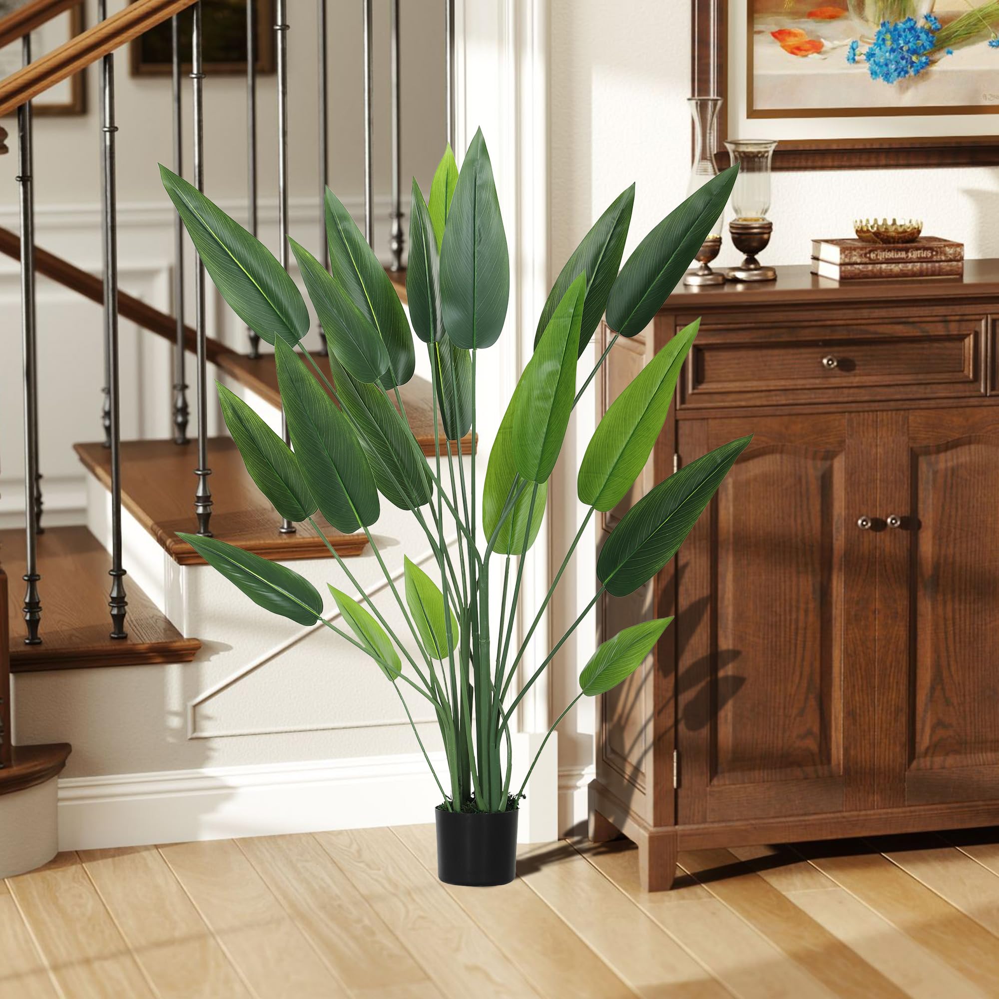 HOMCOM Künstliche Paradiesvogelpflanze 20 Blätter 140cm, Grün