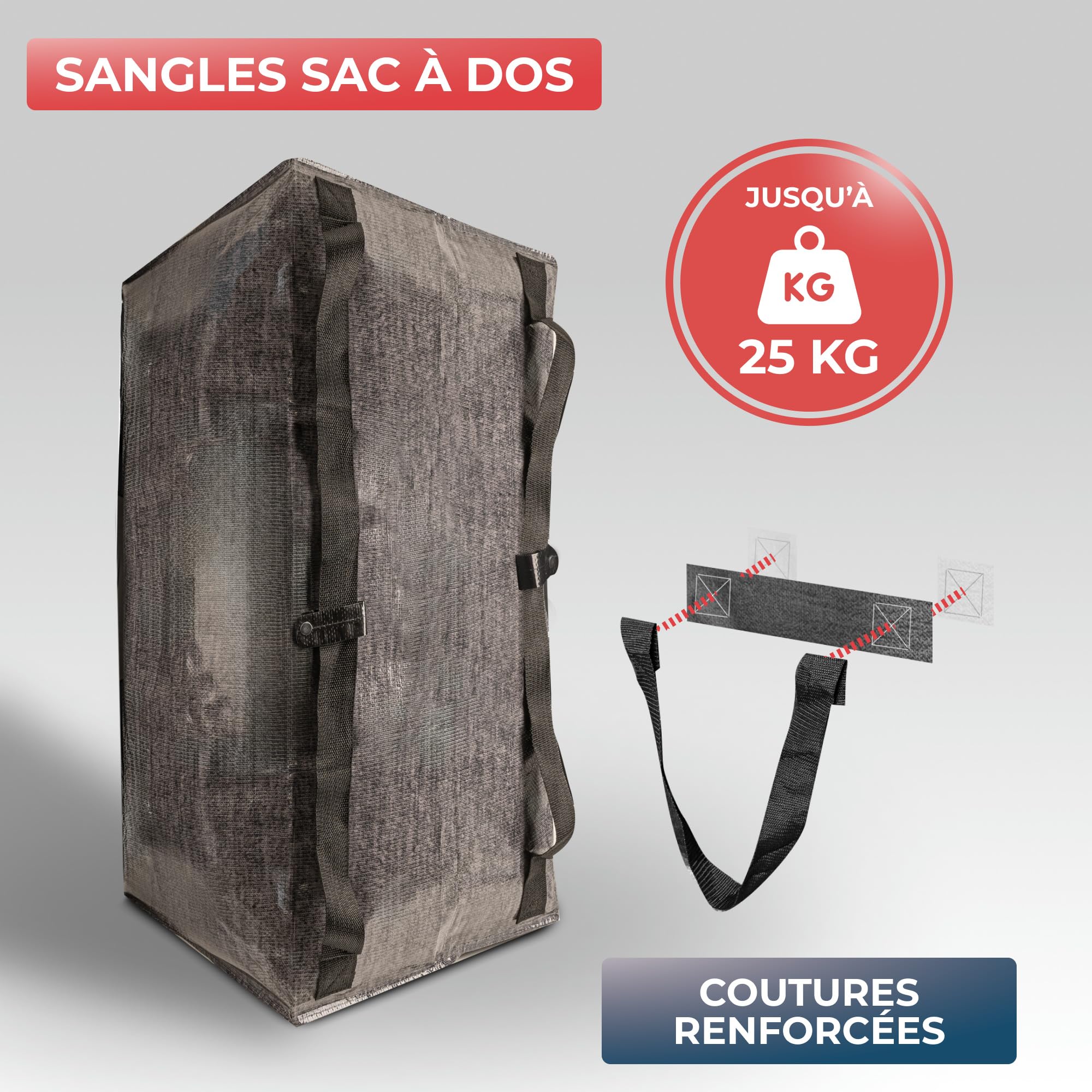 WRAPPYBAG Lot de 4 Grands Sacs à dos de Rangement Plastique – Sacs Jumbo XXL – Déménagement & Voyage – Solide, Épais & Déperlant avec Poignées Renforcées – Vêtement & Linge de Lit – 76 x 36 x 38 cm