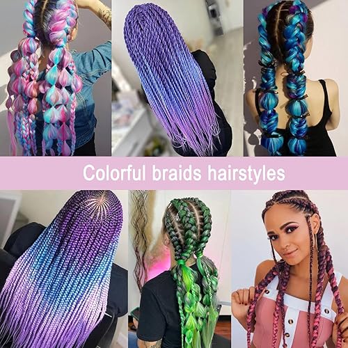 Miniatura 2 de Paquete de 3 extensiones de cabello trenzado de colores de 24 pulgadas, extensiones de cabello sintético de colores para trenzar, cabello trenzado