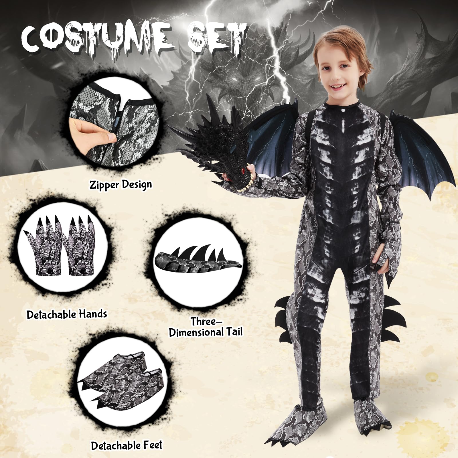 Ulikey Costume da Drago Bambino, Costume Carnevale Ragazzi, con Ali di Drago, Maschera da Drago, Dinosauri per Bambini Blu Rosso, Drago Tute per Bambini Carnevale Halloween Feste Cosplay