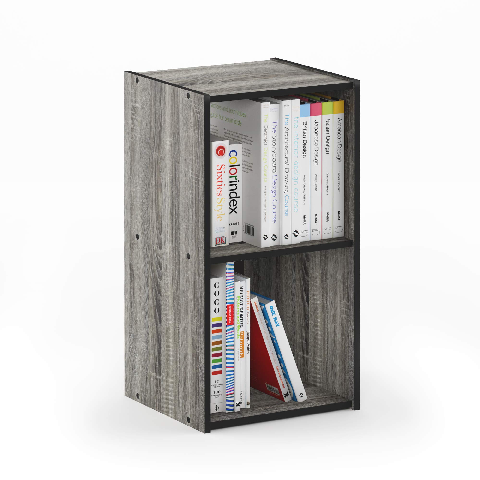 Furinno PELLI Book Shelf, 2x1 Bookshelf, Cube Storage Organizer Cabinet, 12.2 x 11.6 x 24.2, for Living Room, Bedroom, Home Office, French Oak/Black