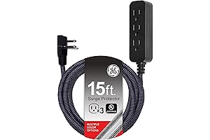 GE Heavy Duty 3-Outlet Power Strip Surge Protector with 15 Ft Braided Long Extension Cord